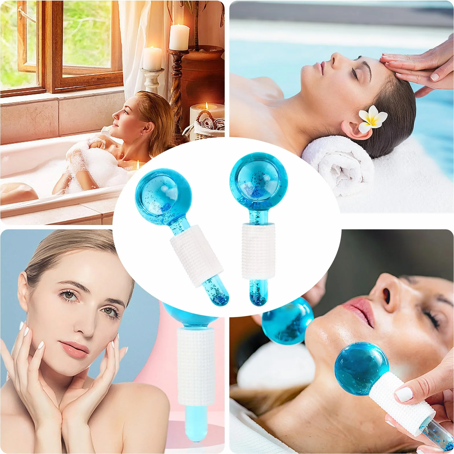 Facial Ice Globes, wałek do masażu twarzy, chłodzące kule do masażu twarzy do zimnej skóry, ujędrniają skórę, redukują obrzęki i cienie pod oczami