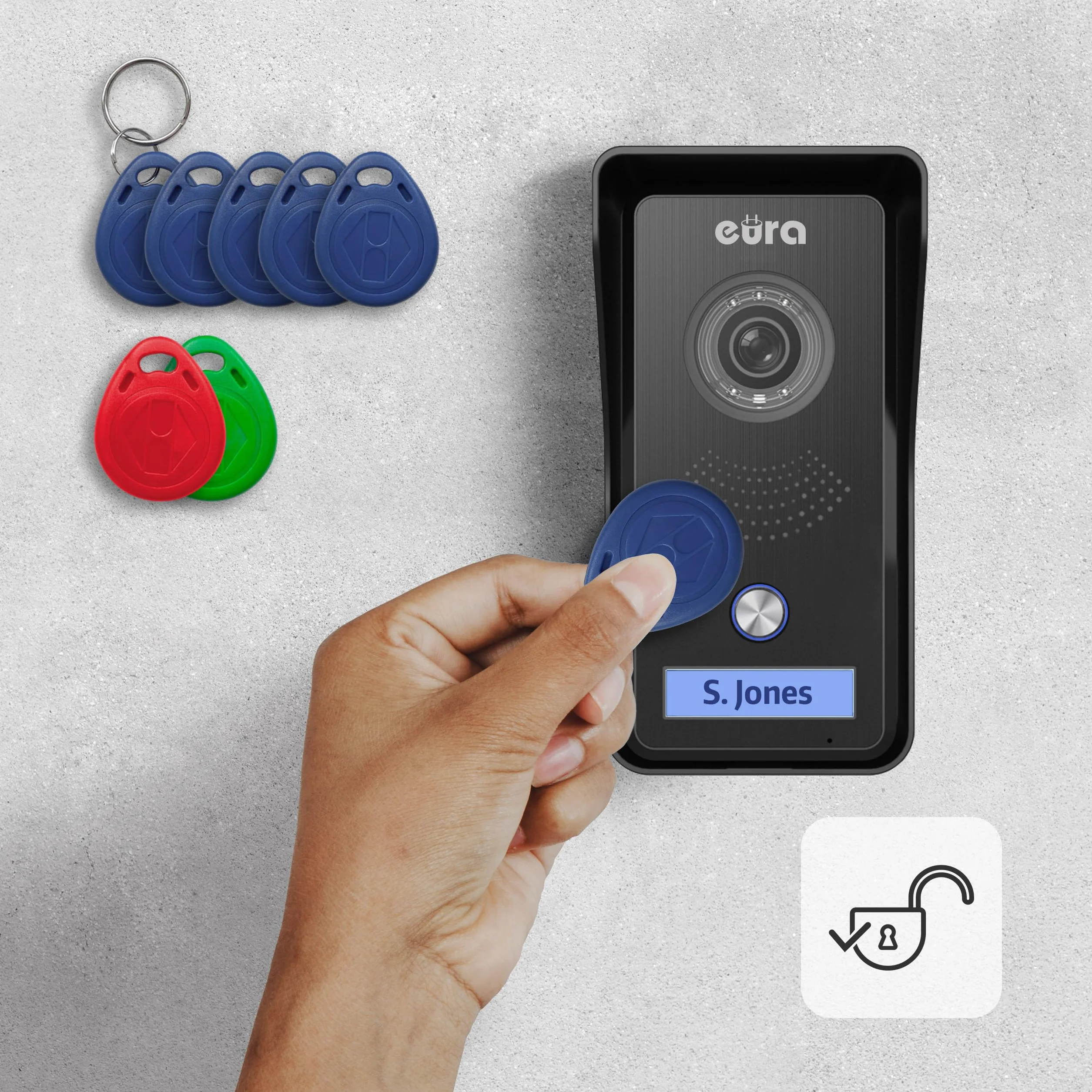 EURA VDP-76A3 Alpha wideodomofon 4-przewodowy, 7-calowy kolorowy monitor, RFID, 2 wejścia, czarny