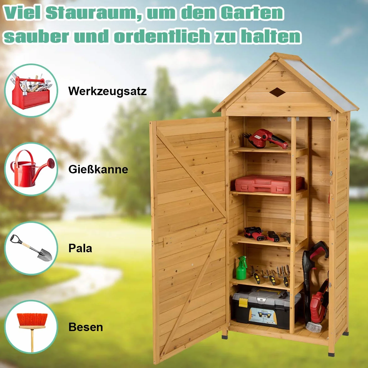 COSTWAY Szafka ogrodowa z drewna odporna na warunki atmosferyczne z 4 półkami 80 x 45 x 177 cm