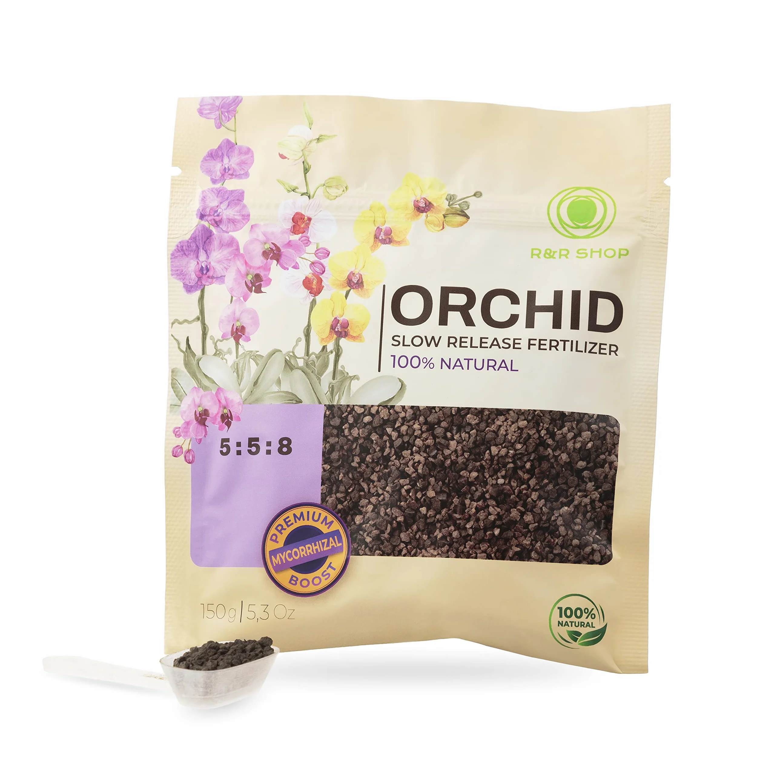 R&R SHOP – Organiczny nawóz do storczyków, kompletna żywność organiczna, o powolnym uwalnianiu, idealny do wszystkich storczyków domowych i ogrodowych – 150GR