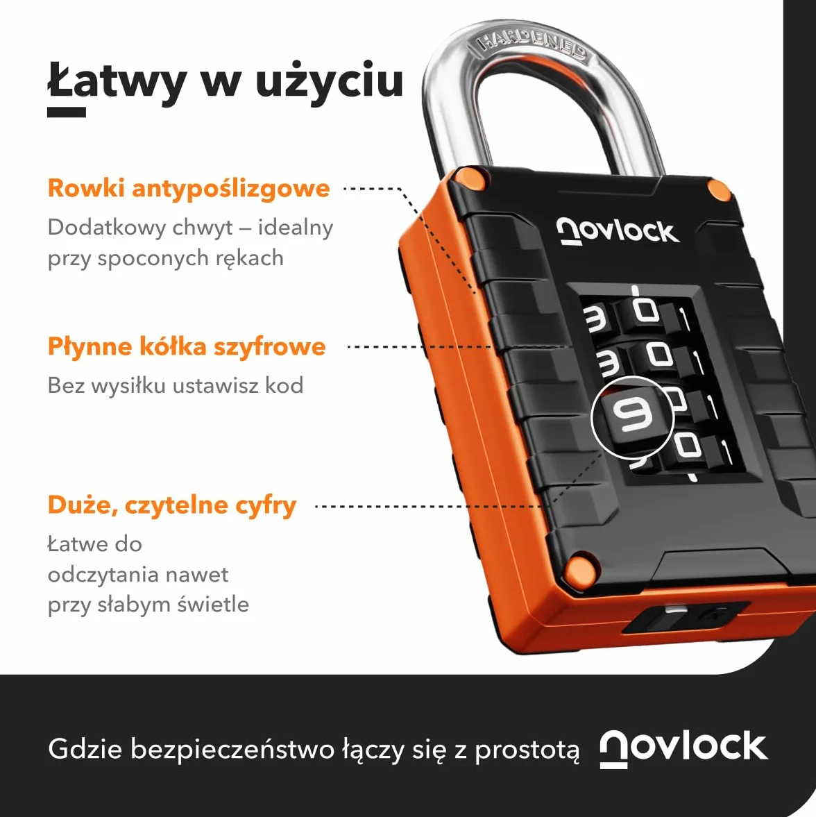 Kłódka Szyfrowa – 4-Cyfrowy Zamek Kombinacyjny do Szafek (Siłownia, Szkoła, Praca), Szaf, Pudełek Magazynowych, Schowków, Bram i Więcej – 1 szt., Czarny/Pomarańczowy