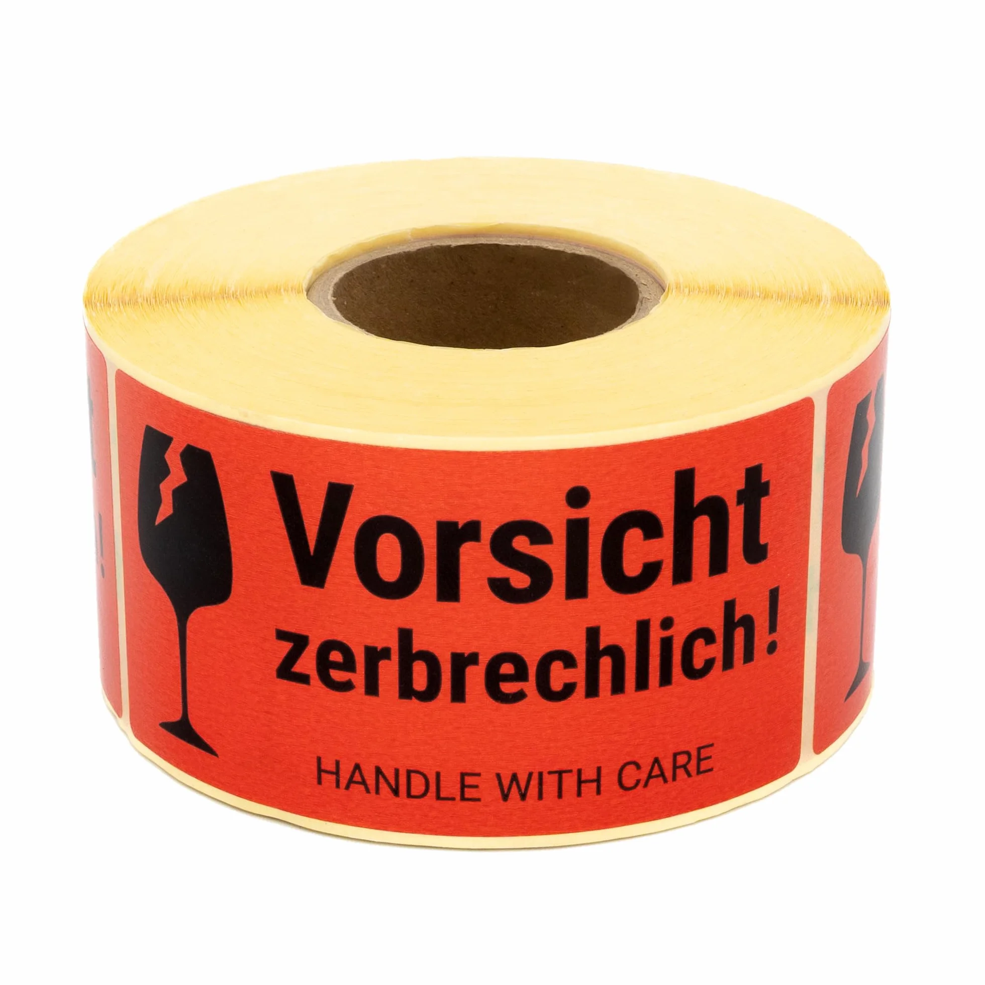 Etykiety ostrzegawcze na rolce 100 x 50 mm – 500 – uwaga k! Handle with care – Fragile Attention naklejka na wysyłkę – niebezpieczeństwo pęknięcia – neon jasnoczerwony – naklejki na paczkę