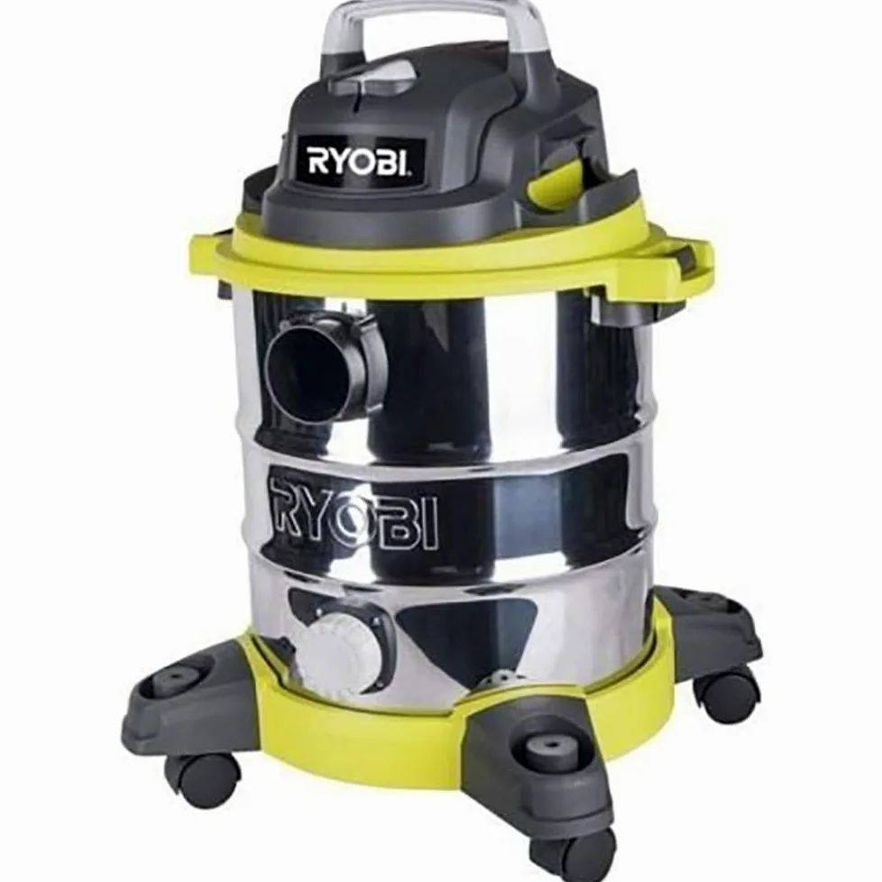 Ryobi Odkurzacz na Mokro i na Sucho, RVC-1220I-G, Moc Silnika 1200W, 20-Litrowy Zbiornik ze Stali Nierdzewnej, Funkcja Dmuchawy, Wąż 1,8 m, 4 Kółka Samonastawne, Ssawka do Podłóg, Ssawka Szczelinowa