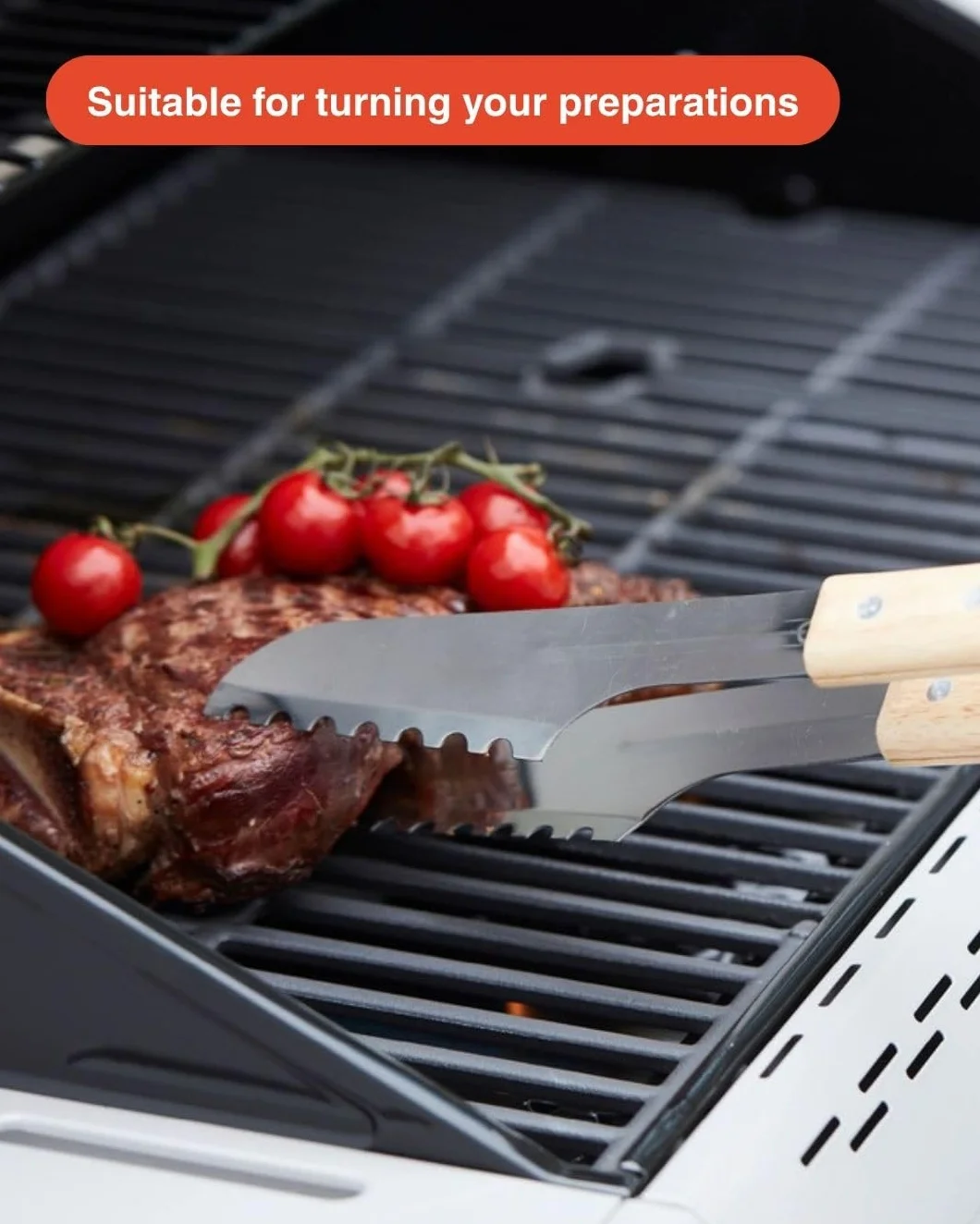 Barbecook Szczypce do grilla, szczypce do grilla, nadają się do skręcania, luksusowe szczypce ze stali nierdzewnej/gruszki, 40 cm, szaro-beżowe