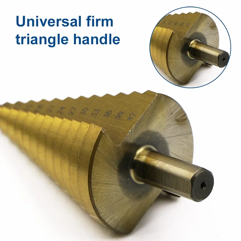 1/3 SZTUK 4-20 mm 4-12 mm 4-32 mm Ostrzałka do wierteł stopniowych Wiertła do metalu Zestaw wierteł Etap Wielofunkcyjne wiercenie stopniowe Stożkowe obróbka drewna (Rozmiar: Złoto 3 szt.) (Złoto