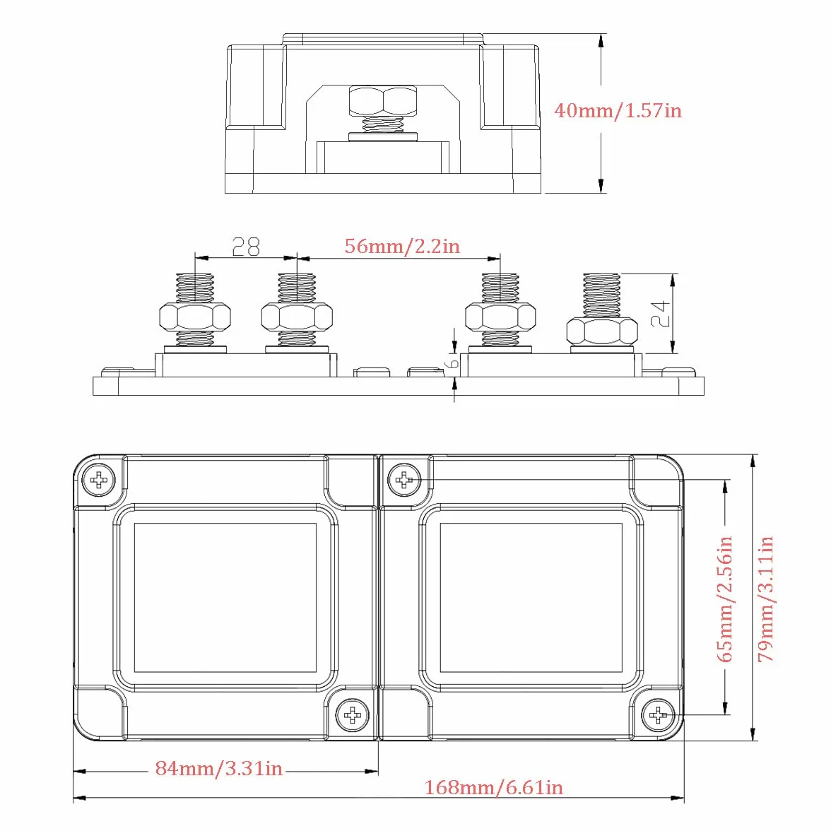 400 A Bus Bar Multi-Wires Blok Dystrybucyjny Heavy Duty z 8 x 3/20.3 cm Zaciski 12 V - 48 V DC Samochód Morski RV Solar Battery Terminal System dystrybucji Szyny zbiorcze 400 A, moc i ujemna