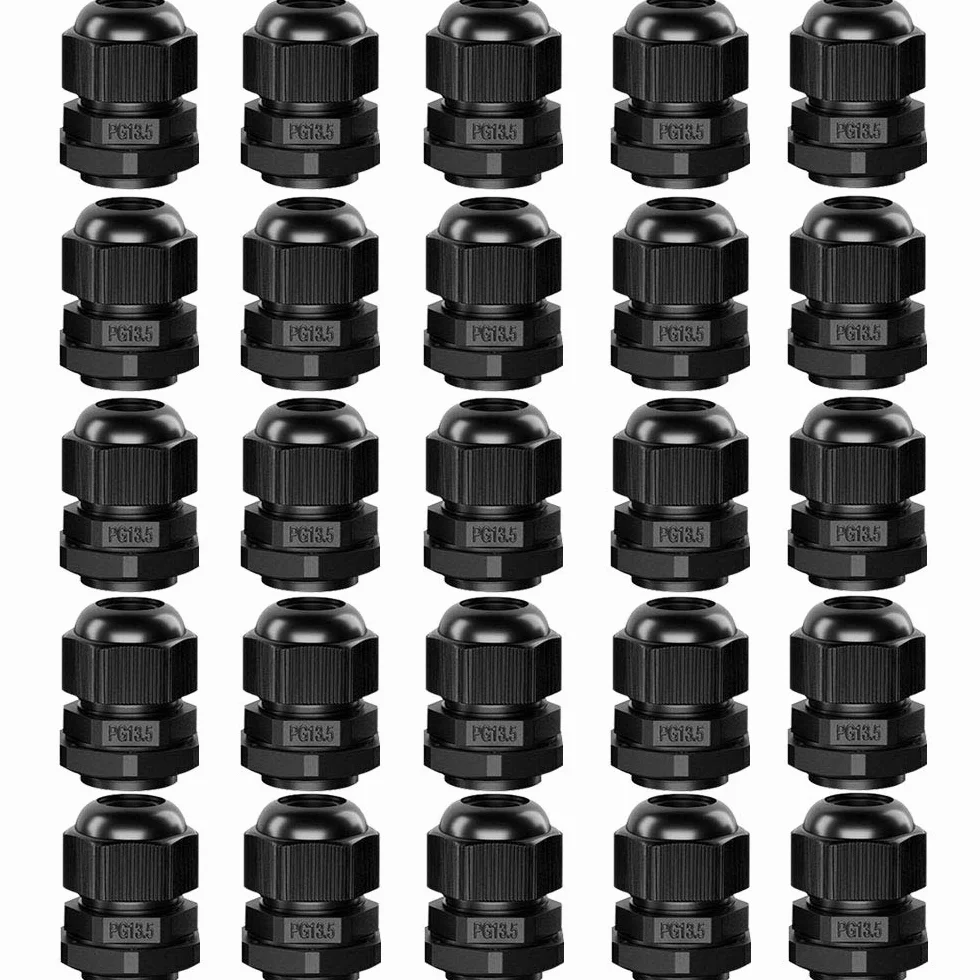 25 sztuk Premium Nylon PG13.5 Dławiki kablowe, 6 ~ 12 mm regulowane wodoszczelne złącza kablowe IP68, wodoodporne złącza kablowe z uszczelkami (czarny)