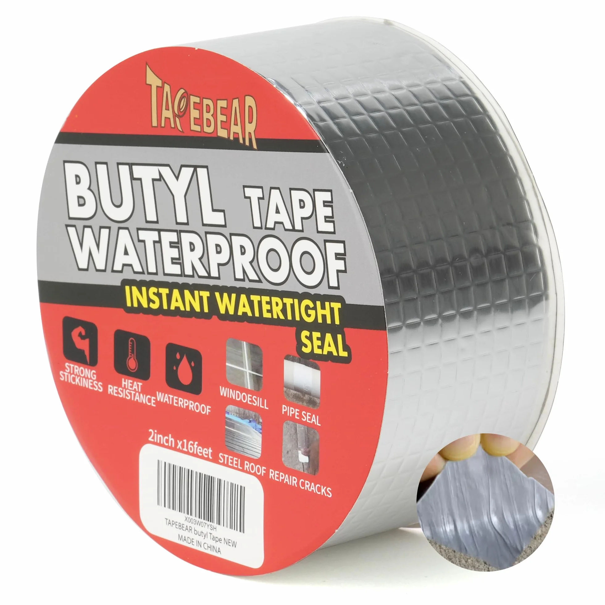 TAPEBEAR 30 rolek wodoodpornej taśmy butylowej 50 mm x 5 m, wodoszczelna, mocna, samoprzylepna taśma uszczelniająca, srebrna aluminiowa taśma klejąca do naprawy przecieków dachu, pęknięć powierzchni,