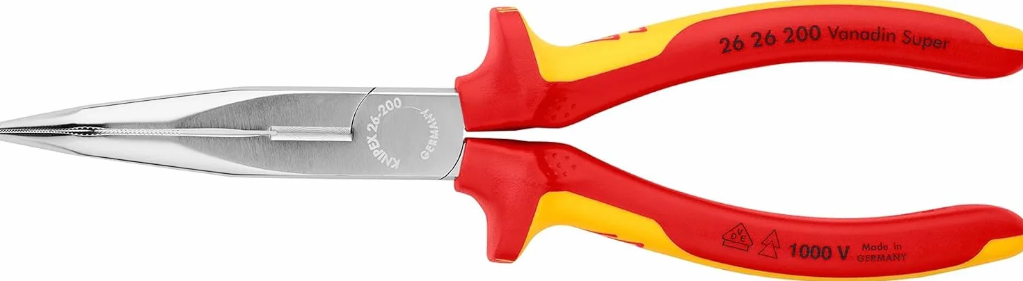 KNIPEX Szczypce tnące półokrągłe (wydłużone typu bociani dziób”) chromowany z wielokomponentowymi osłonkami, izolowane wg VDE 200 mm, 26 26 200