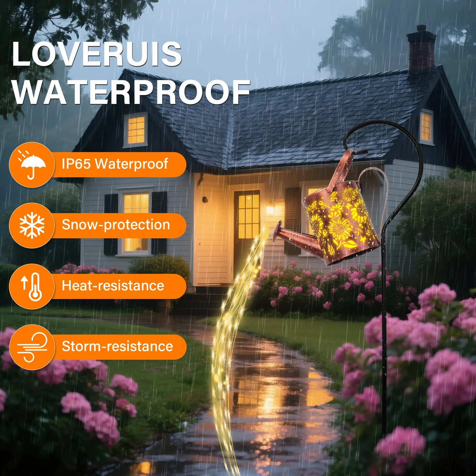 LOVERUIS Konewka solarna lampa ogrodowa na zewnątrz, łańcuch świetlny LED, wodoodporna, retro, metalowa puszka na wodę, wisząca latarnia z uchwytem, ciepła biel, dekoracja ogrodnicza, na patio