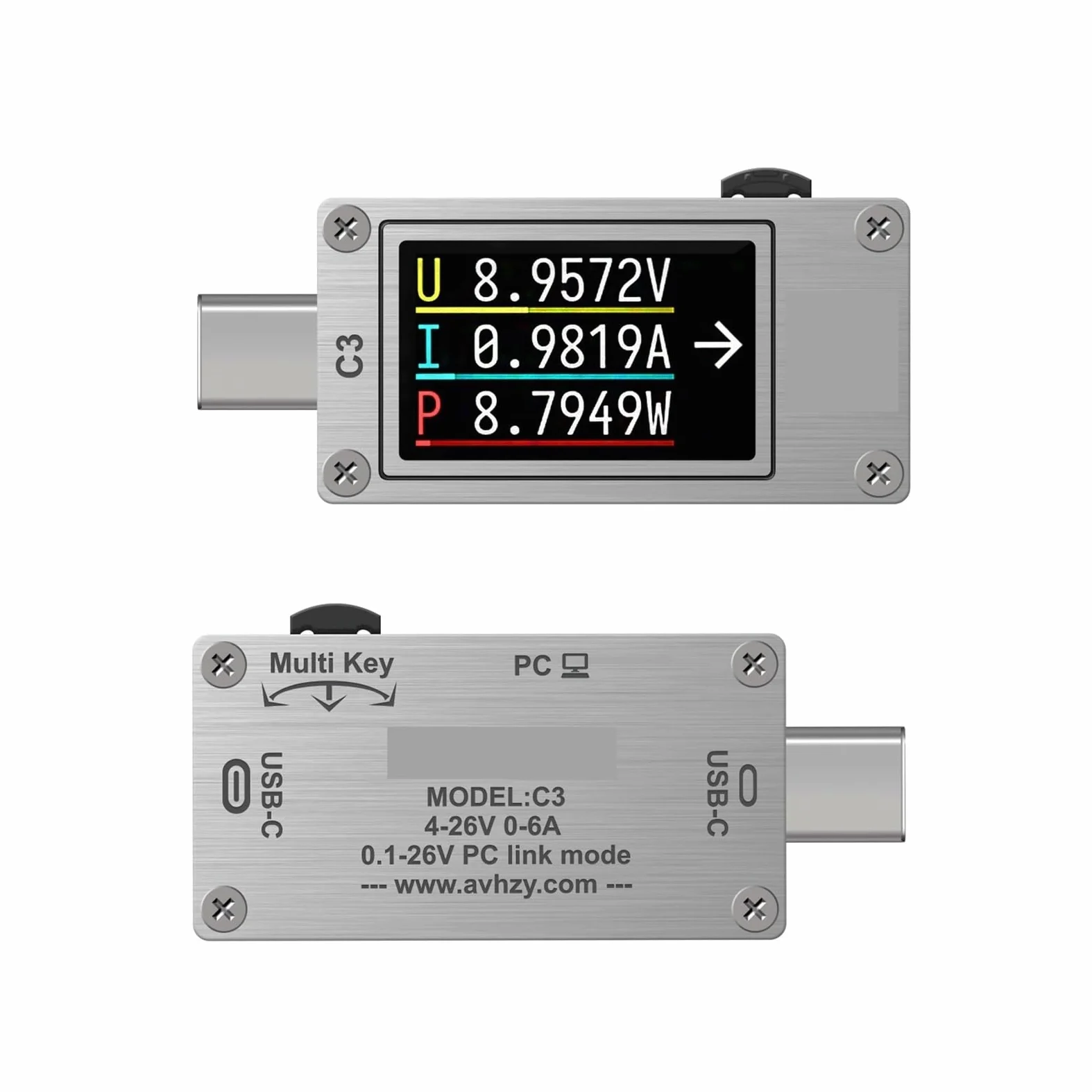 Tester USB Miernik mocy USB 3.1 Multimetr cyfrowy Tester prądu Detektor napięcia Interpreter Zintegrowany DC 26V 6A(C3)