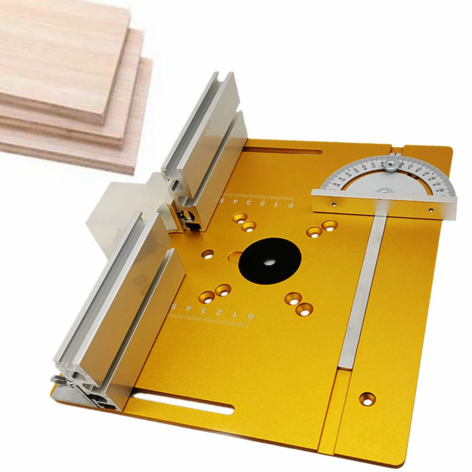 Aluminiowy Stół W Wstawianiu Stolika Płytowego,Maszyna Do Rzeźby Drewna,Wkładka Router Płytowa, Obróbka Drewna Narzędzie Wkładki Routetu Drewnianego,Golden-3pieces