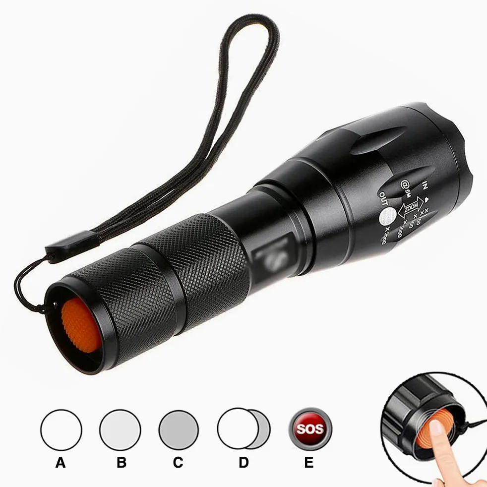 String Lights 1/2/3-Pack Ultra Bright Latarka LED T6/L2 Wodoodporna latarka Zoomable Latarka 5 trybów przełączania Wodoodporna latarka Oświetlenie festiwalowe (kolor: 1)