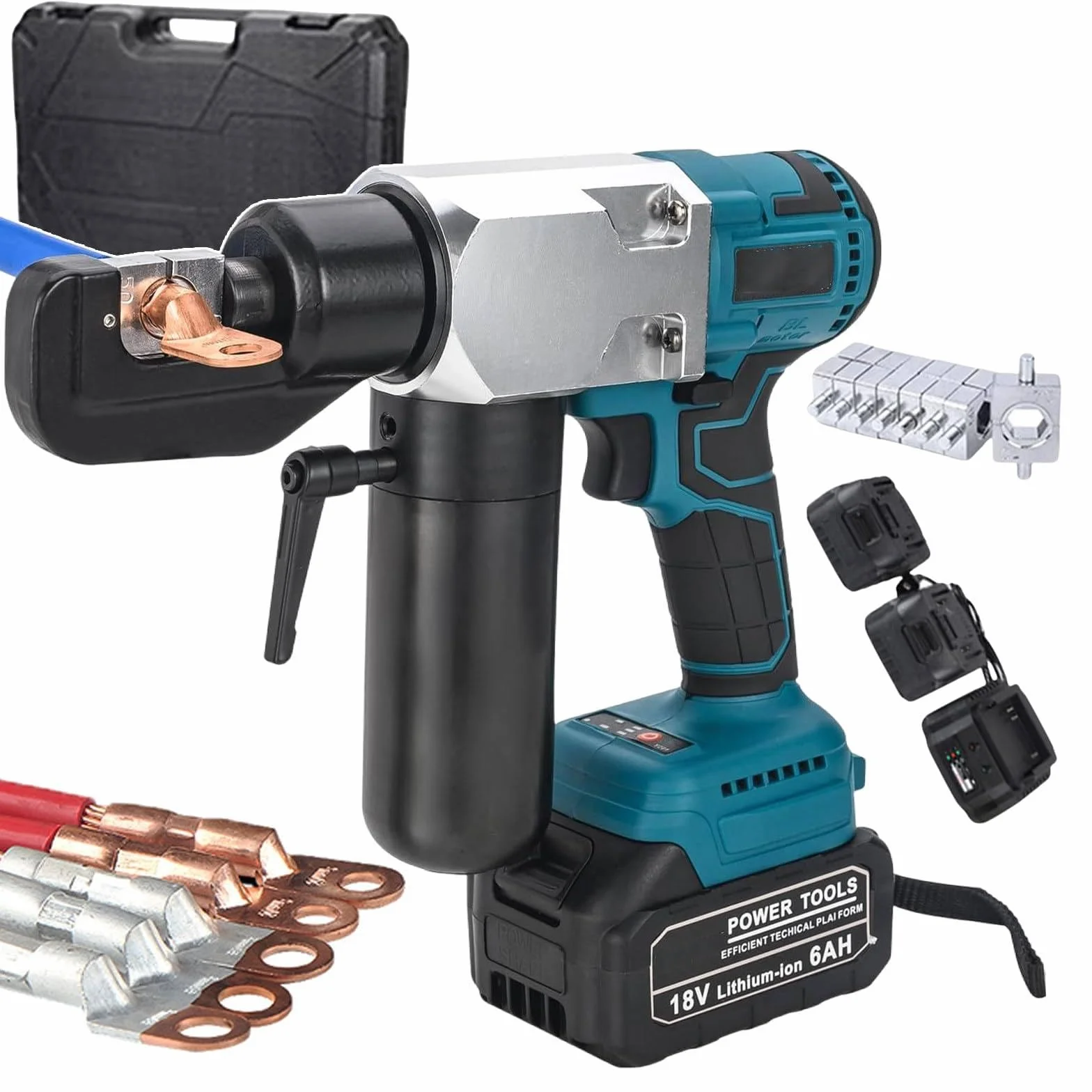 18V/6Ah Akumulator litowo-jonowy Akumulatorowe Szczypce Hydrauliczne, Hydrauliczne Narzędzia Do Zaciskania, Szczypce Do Kabli Zasilane Akumulatorem 10-400mm2 120KN, 280x75x260mm