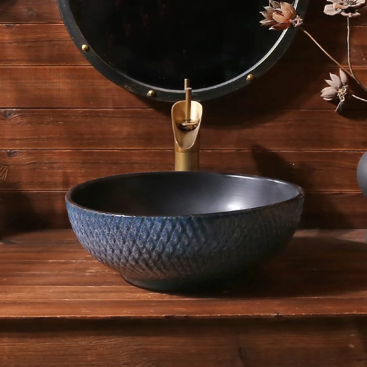 Okrągła Umywalka Łazienkowa Nablatowa, Ceramiczna Umywalka Nablatowa Z Kranem I Odpływem, Minimalistyczne Umywalki Łazienkowe Do Łazienki W Barze