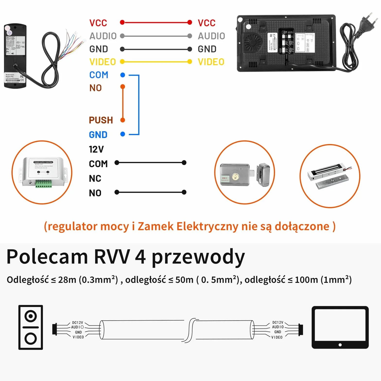 Karmen Przewodowy telefon drzwi wideo, domofon do drzwi, wodoodporny zewnętrzny, noktowizor na podczerwień, rozmowa z gościem, obsługuje AC 100 V-240 V