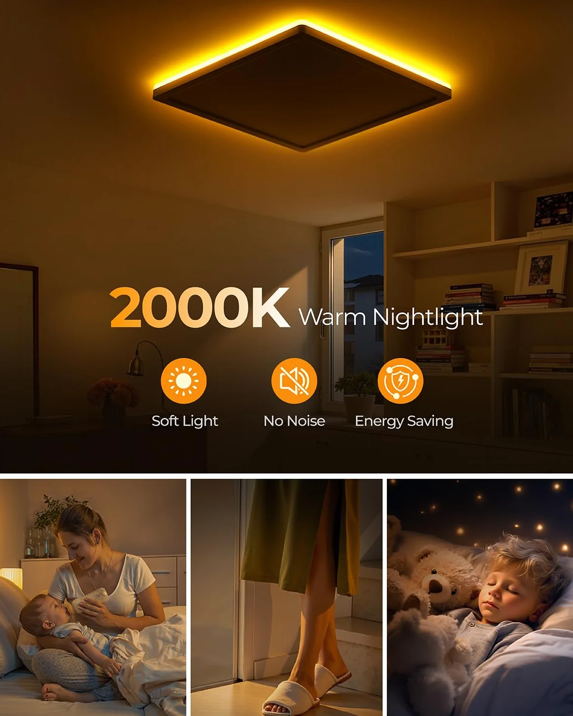 BLNAN Płaska Lampka Sufitowa LED z Światłem Nocym 2000K, 24W Lampka Sufitowa Ciepła Białe Neutralne Białe Zimne 3000K/4000K/5000K, 2400LM Panel Świetlny do Przedpokoju Sypialnia Salon Kuchnia, 30CM