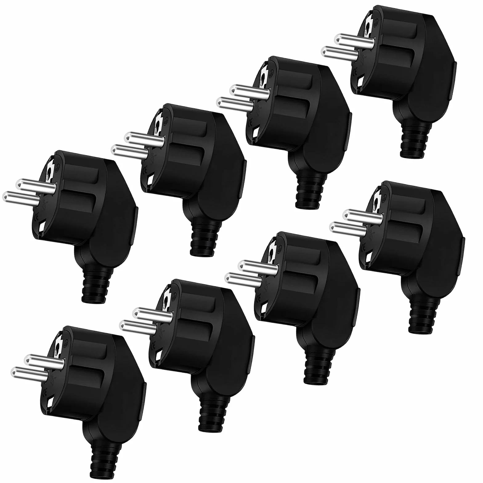 8 sztuk wtyczek Schuko 250 V/16 A wtyczka euro, wtyczka sieciowa, wtyczka kątowa | Wtyczka zasilająca, zestyk ochronny, wtyczka do kabli 8-10 mm do małych urządzeń gospodarstwa domowego