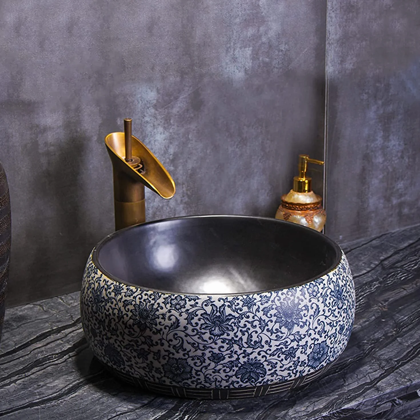Ceramiczna Umywalka Łazienkowa, Ręcznie Rzeźbiona Umywalka Nablatowa, Ceramiczna Umywalka Łazienkowa Nablatowa Z Kranem I Odpływem, Umywalka W Stylu Industrialnym 40 * 40 * 14,Singlebasin