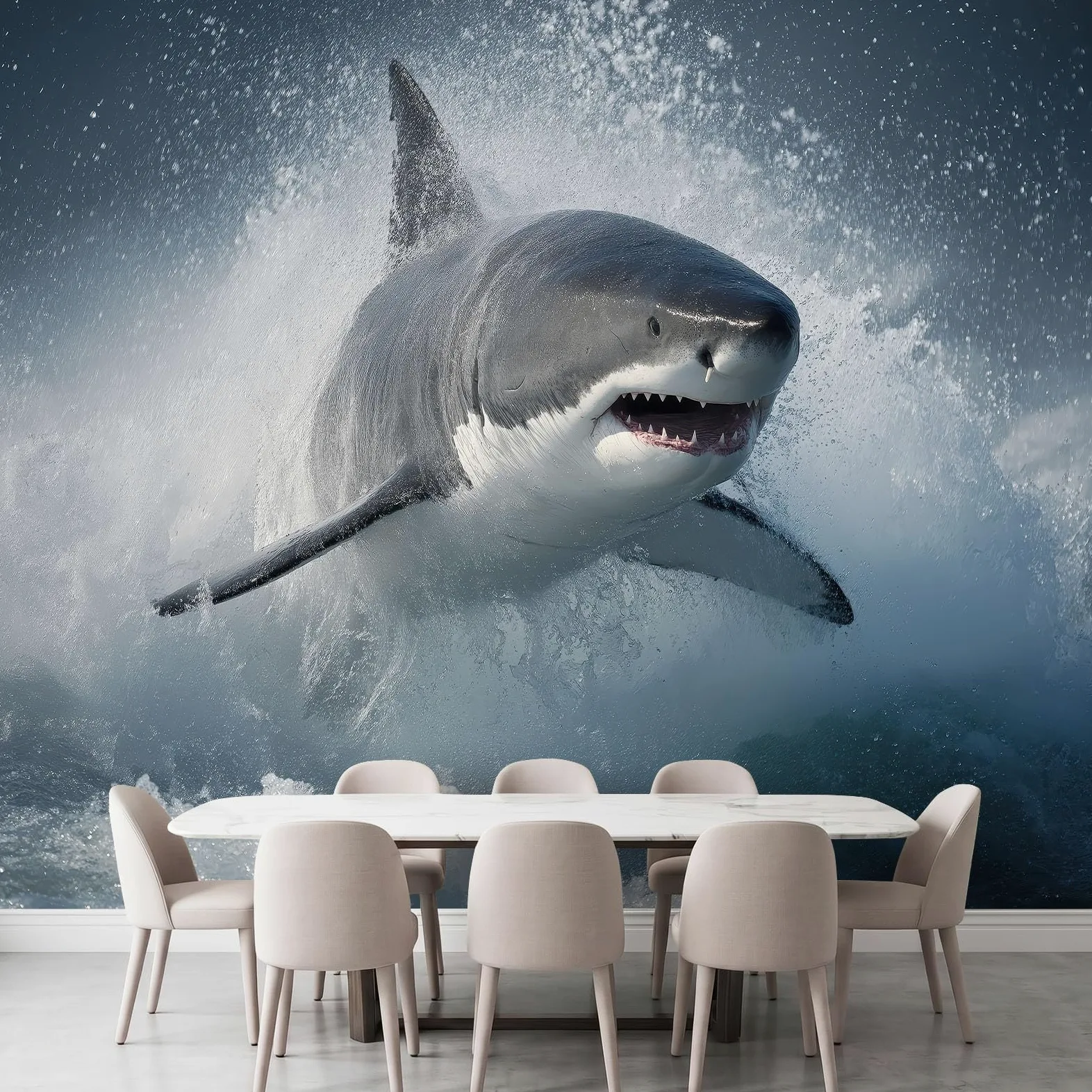 Nowoczesna fototapeta z motywem oceanu, 350 szer. x 256 cm, trwała zwierzę fala oceaniczna pianka rekin, sztuka ścienna do salonu, biura, przedszkola, pokoju zabaw, odporna na rozdarcie