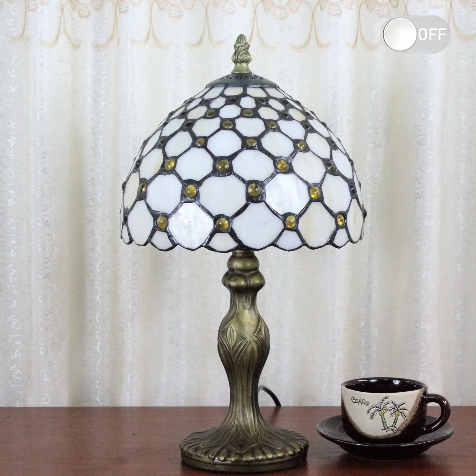 Styl Tiffany 8 cali Lampa stołowa Witraże Koraliki Abażury Mała lampka nocna Czytanie Antyczne Lampka na biurko Salon Sypialnia Biuro Vintage Art Deco Wiktoriańskie