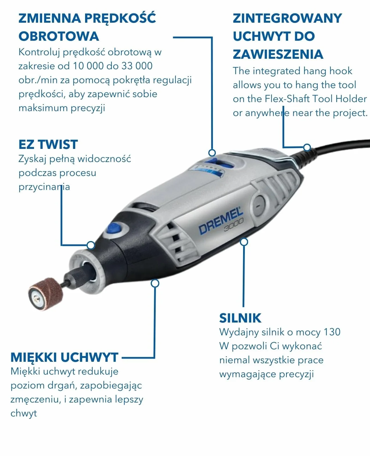Dremel 3000 narzędzie obrotowe 130 W, zestaw narzędzi wielofunkcyjnych Amazon Exclusive z 5 akcesoriami, zmienna prędkość obrotowa 10.000-33.000 obr.