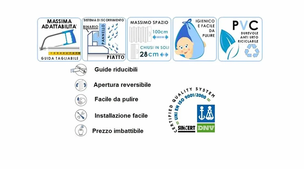 Drzwi prysznicowe składane ścianka prysznicowa z PCW do wnęk, białe, otwór boczny, szerokość 80 cm, wysokość 175 cm