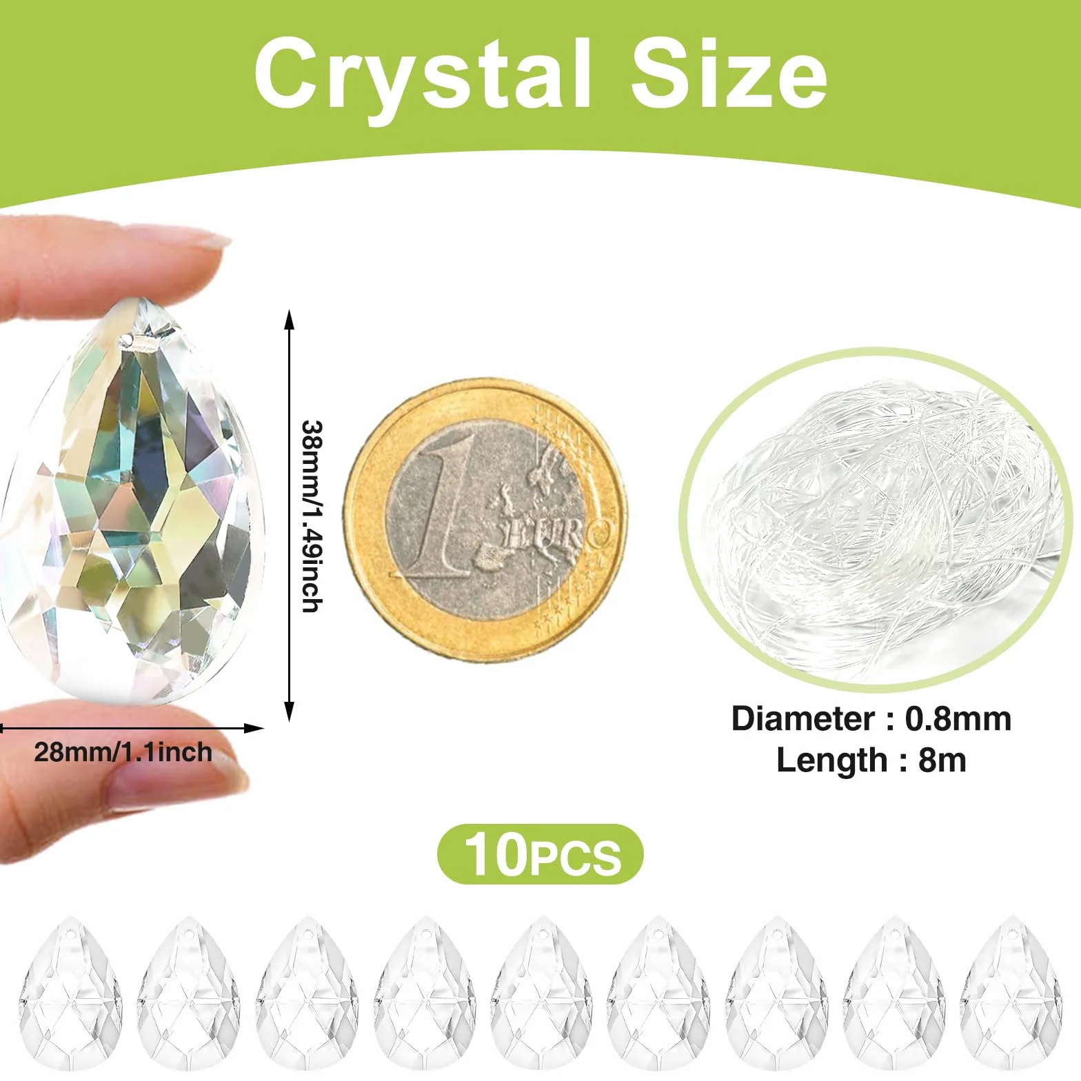 Kryształowy Łapacz Słońca 38 mm Zestaw 10 sztuk Suncatcher