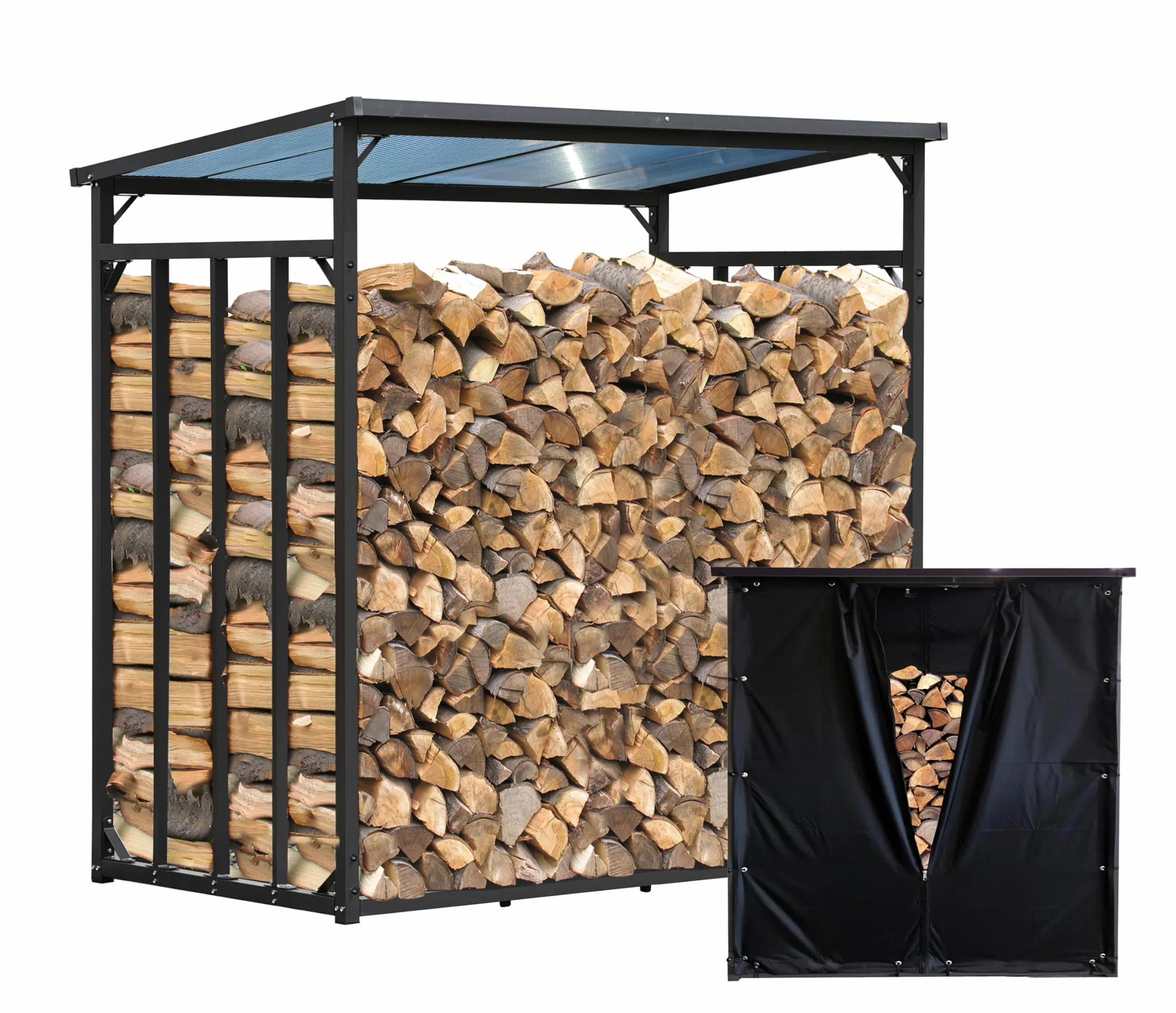 QUICK STAR Metalowy regał na drewno kominkowe, antracyt, XXL, 185 x 100 x 185 cm, XXXL z ochroną przed warunkami atmosferycznymi, 3,5 m³, stojak na drewno kominkowe, stojak na drewno kominkowe, pomoc