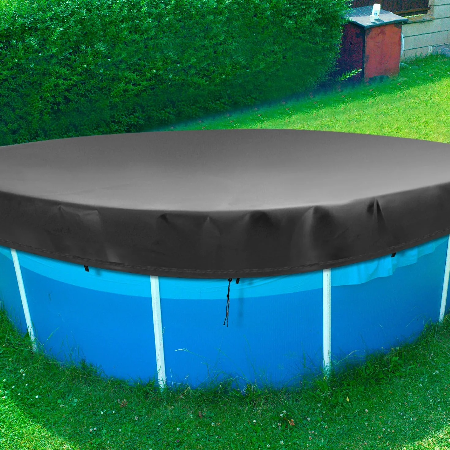 QWORK osłona basenu okrągła 305 cm Oxford 420D UV czarny
