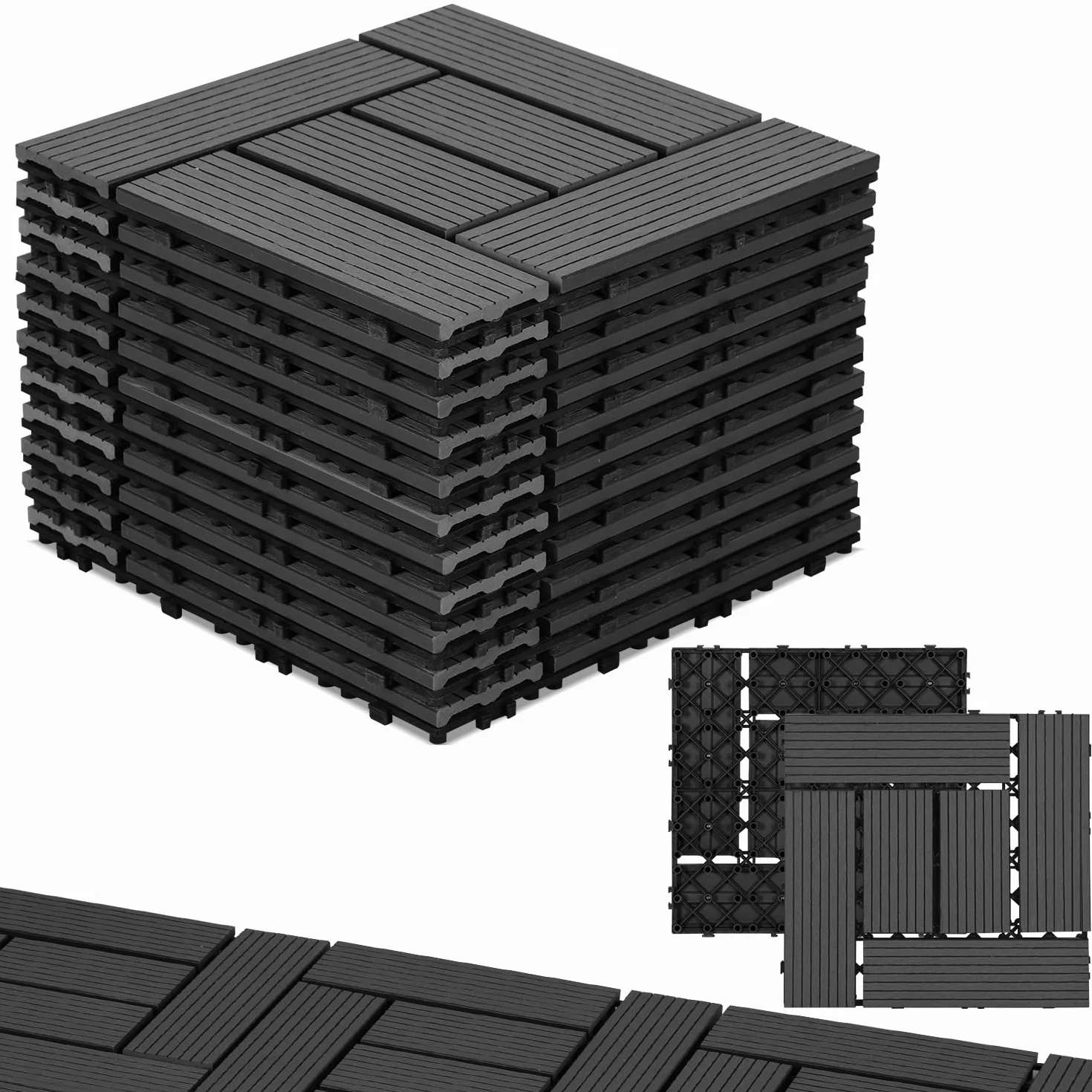 Randaco Płytki tarasowe WPC, 30 x 30 cm, zestaw 22 sztuk na 2 m², płytka balkonowe, system zatrzaskowy, wykładzina podłogowa na balkon i taras, deski tarasowe, odporne na warunki