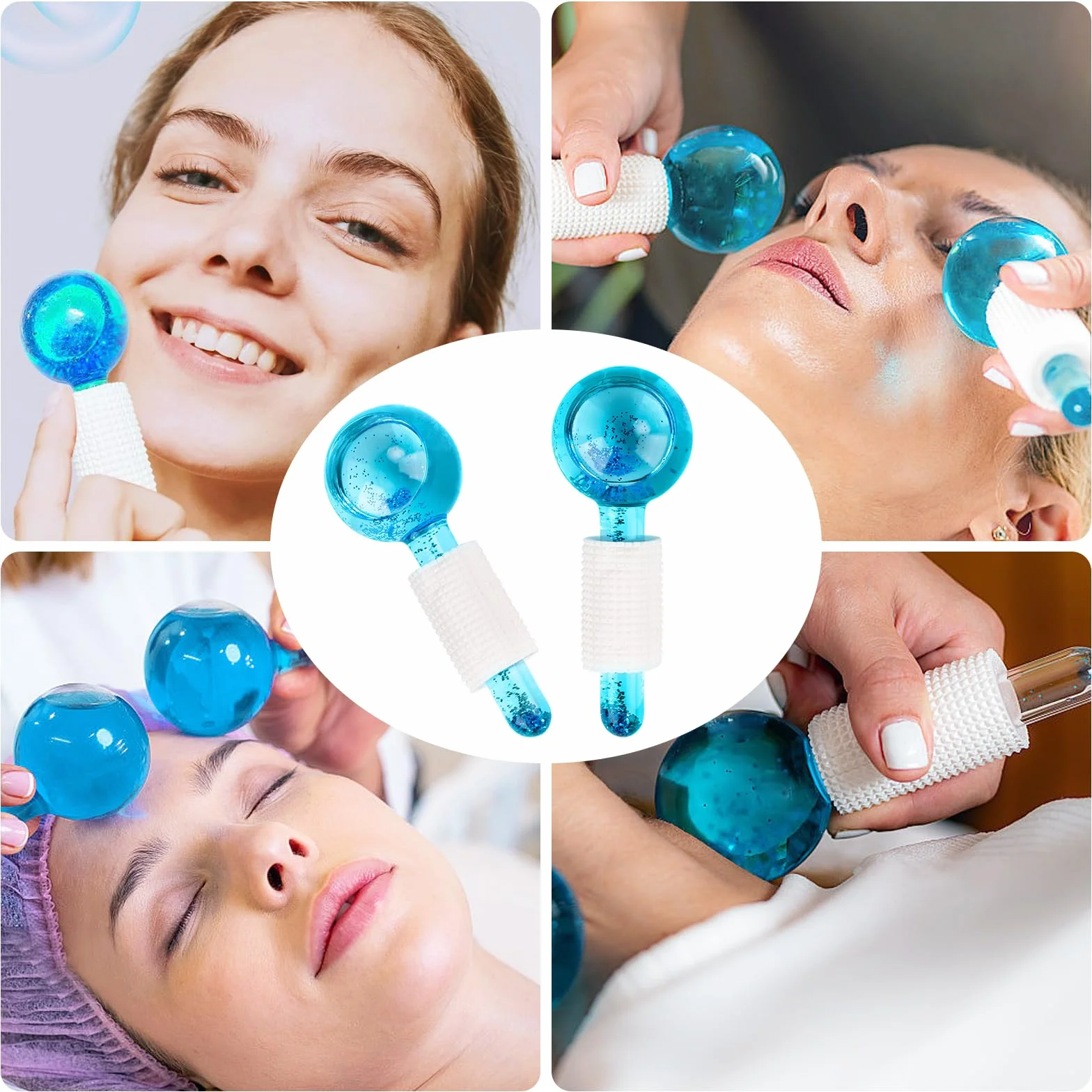 Facial Ice Globes, wałek do masażu twarzy, chłodzące kule do masażu twarzy do zimnej skóry, ujędrniają skórę, redukują obrzęki i cienie pod oczami