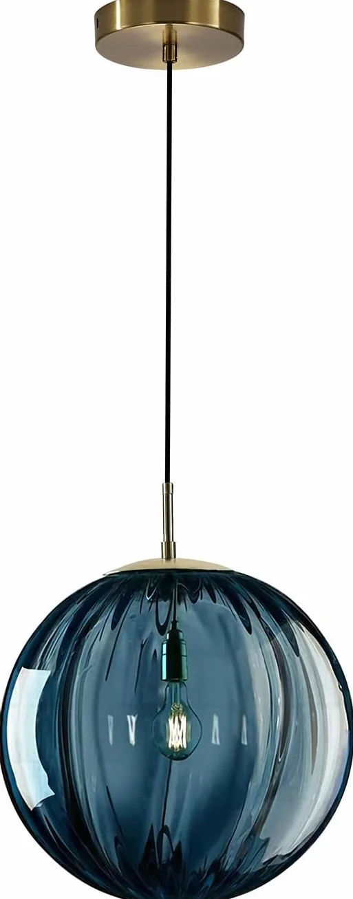 KCO Nowoczesna lampa wisząca, stół do jadalni, szklana kula – seria kolorowych szkła w kolorze niebieskim, lampa wisząca Ø 25 cm – regulacja wysokości z oprawką E27
