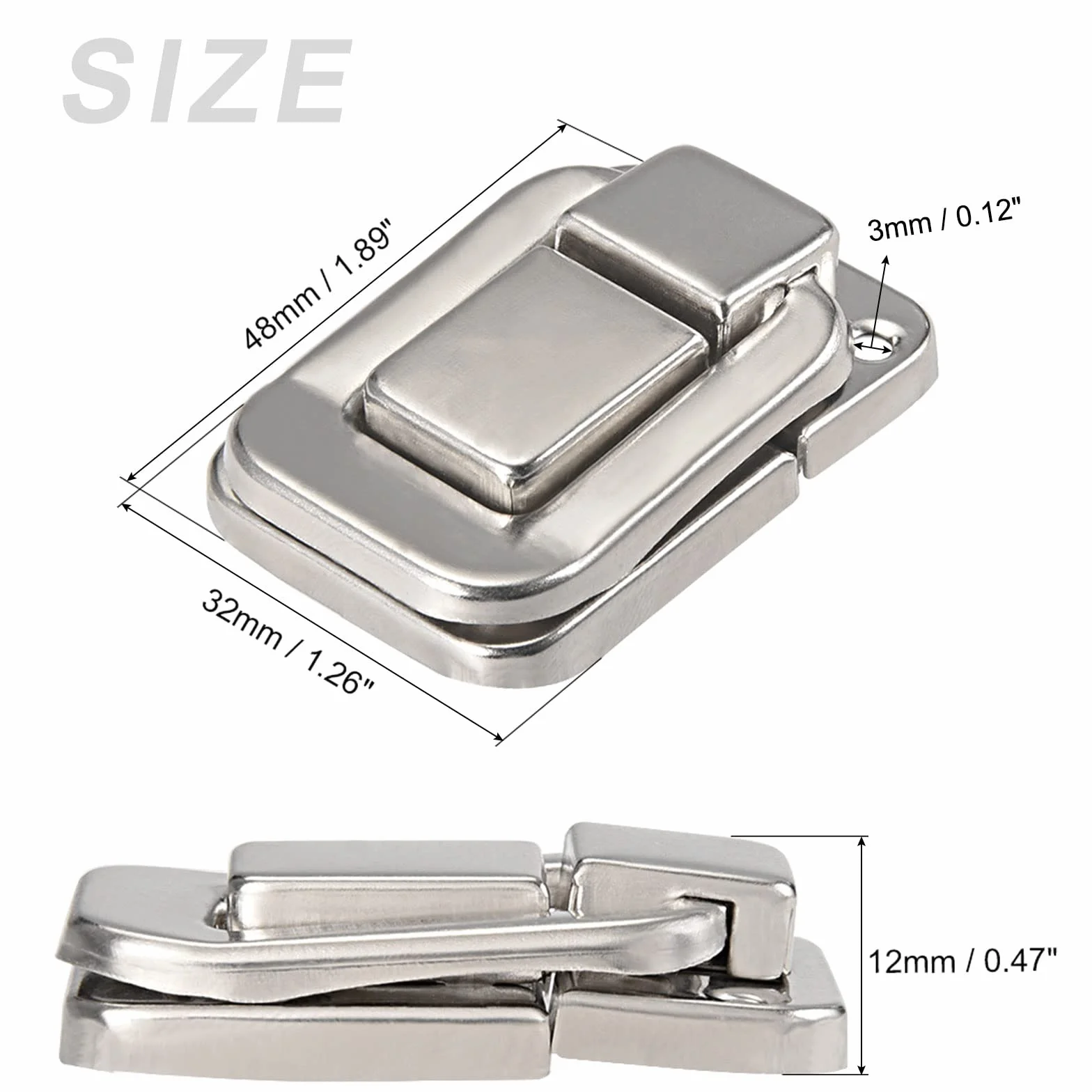 METALLIXITY Zamek przełączający (48 mm x 32 mm) 2 szt. żelazne zamknięcie zatrzaskowe – do szafek, pudełek, walizek podróżnych, kolor srebrny