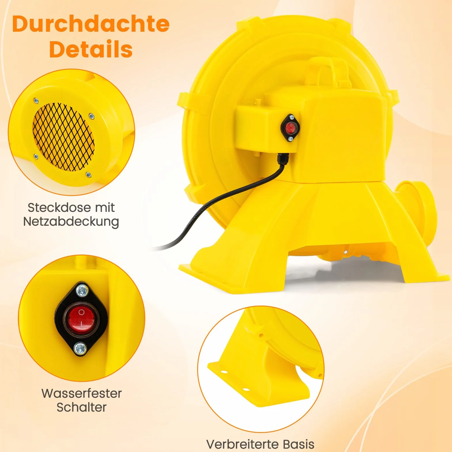 COSTWAY Dmuchawa 750 W do Zamków Dmuchanych, Mocny Wentylator z Uchwytami i Kotwami, Pompka do Nadmuchiwanych Zamków, Zjeżdżalni Wodnych i Dekoracji (1250 m³/h, 1780 Pa)