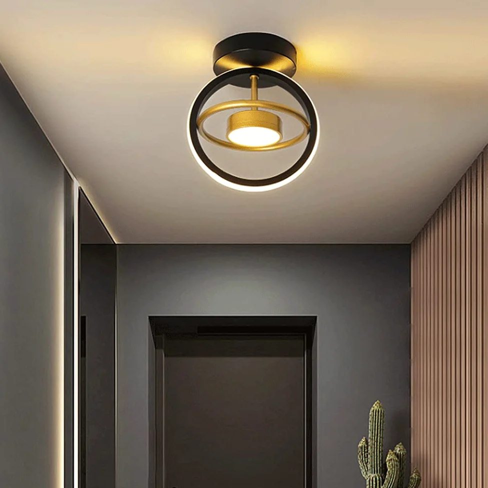 Okrągła lampa wisząca LED do przedpokoju, czarno-złota konstrukcja, zmienna trójkolorowa lampa sufitowa LED, metalowa oprawa sufitowa, dekoracja salonu