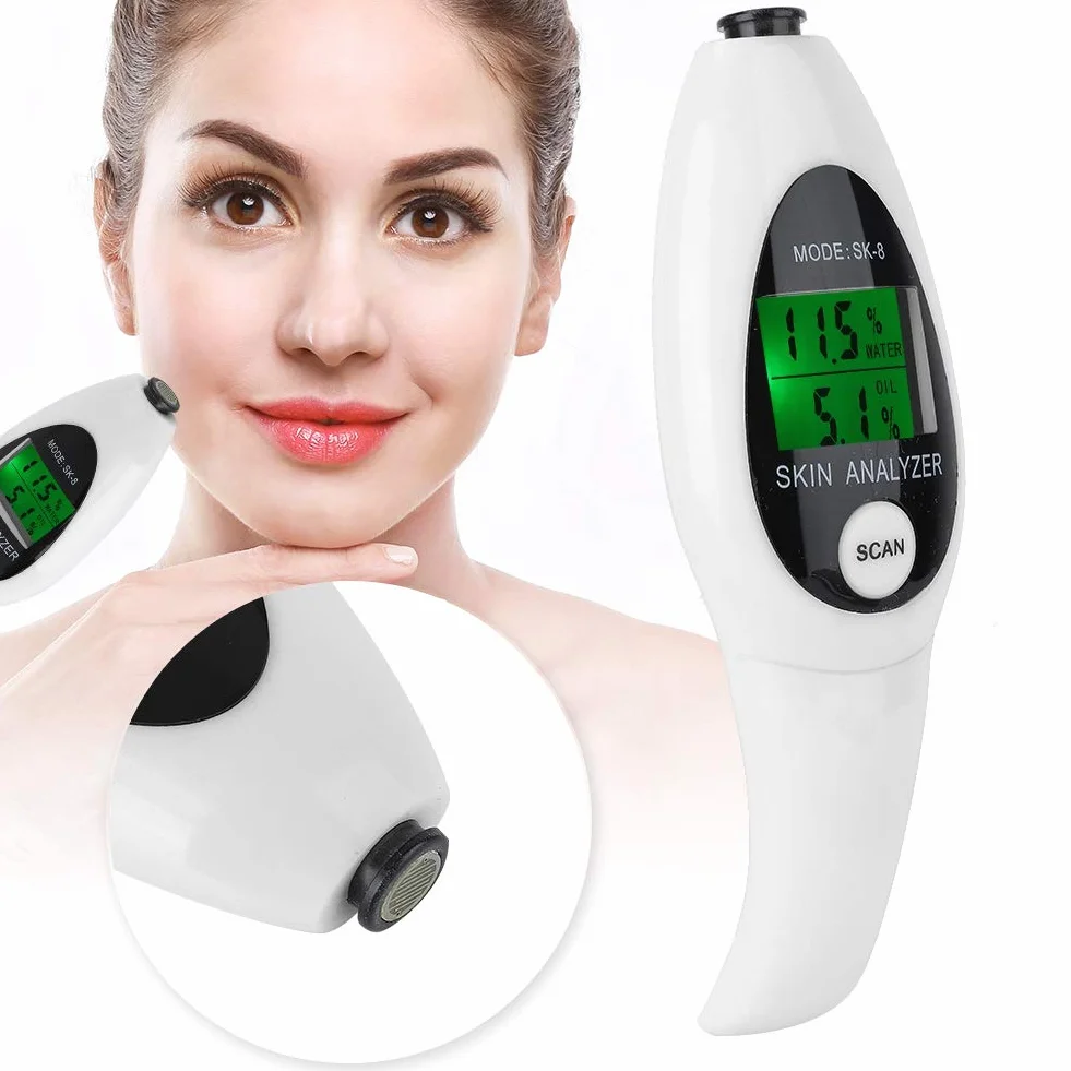 Analizator skóry z cyfrowymi wyświetlaczami LCD, analizator skóry Monitor wilgotności skóry do pielęgnacji skóry, wysoce wrażliwy tester skóry twarzy Cyfrowe urządzenie pomiarowe do salonu (biały)