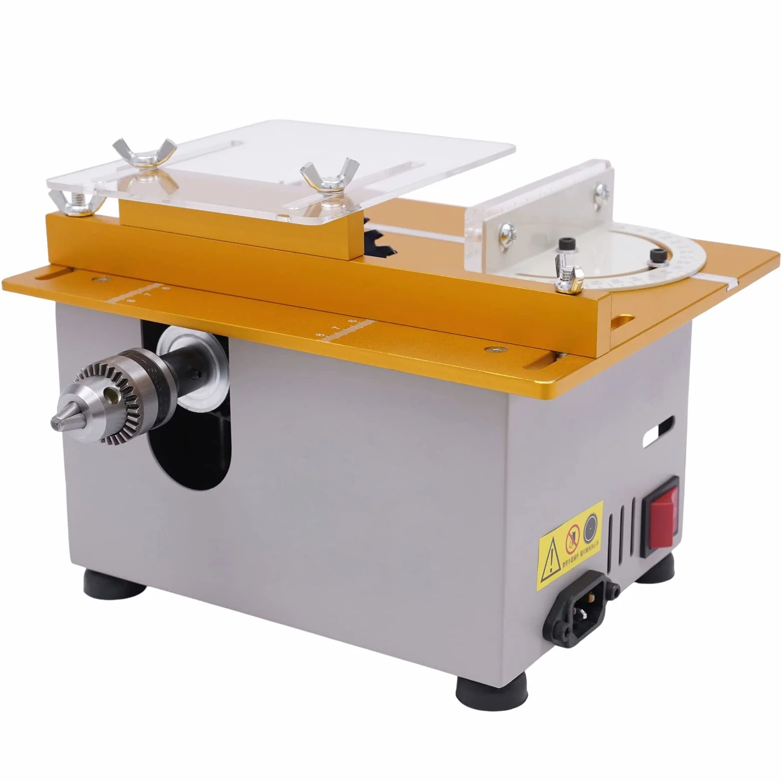 Mini stołowa pilarka tarczowa, 300 W, 9000 obr./min, 36 x 24 x 19 cm, precyzyjna piła tarczowa z regulacją wysokości i skalą laserową, płyta aluminiowa, antypoślizgowe silikonowe nóżki, do cięcia