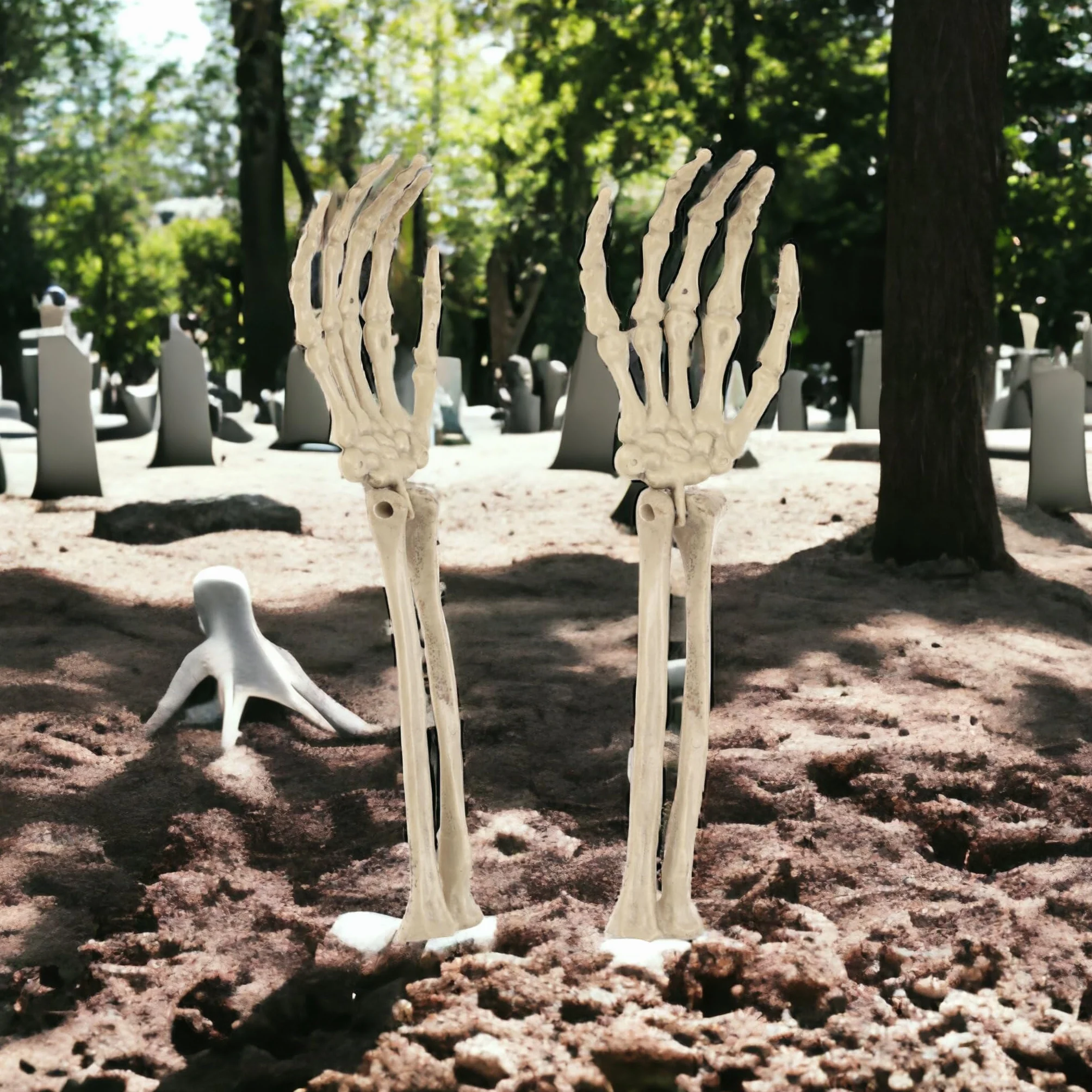 MIJOMA Przerażająca dekoracja ogrodowa na Halloween 2 sztuki ramiona szkieletowe ruchome dłonie