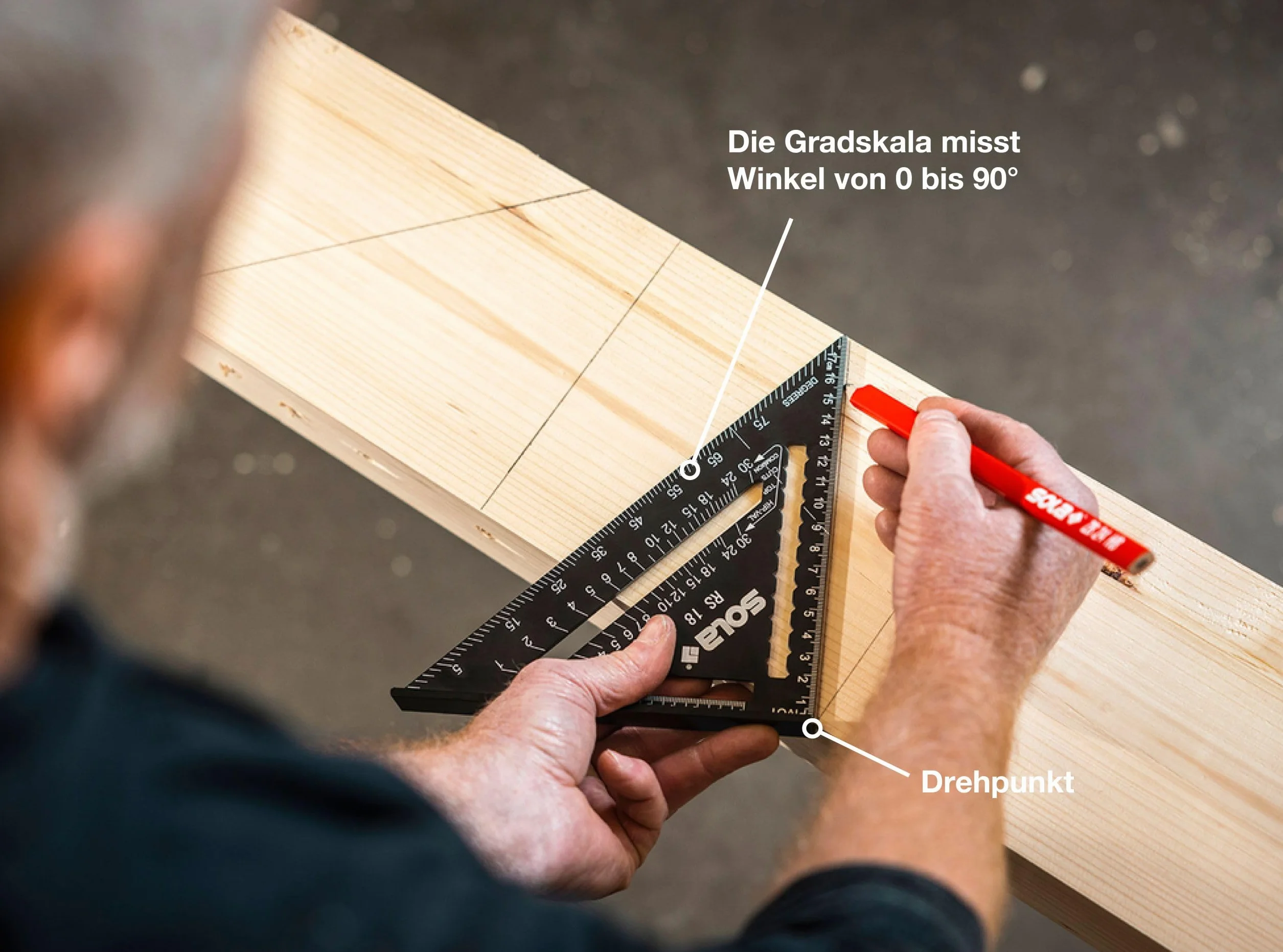 SOLA - RS 18-5w1 Kwadrat Stolarski 18 cm - Wytrzymały Aluminiowy Ze Skalą Metryczną - Kąt Wielofunkcyjny: Linijka, Ukośny, Kątomierz