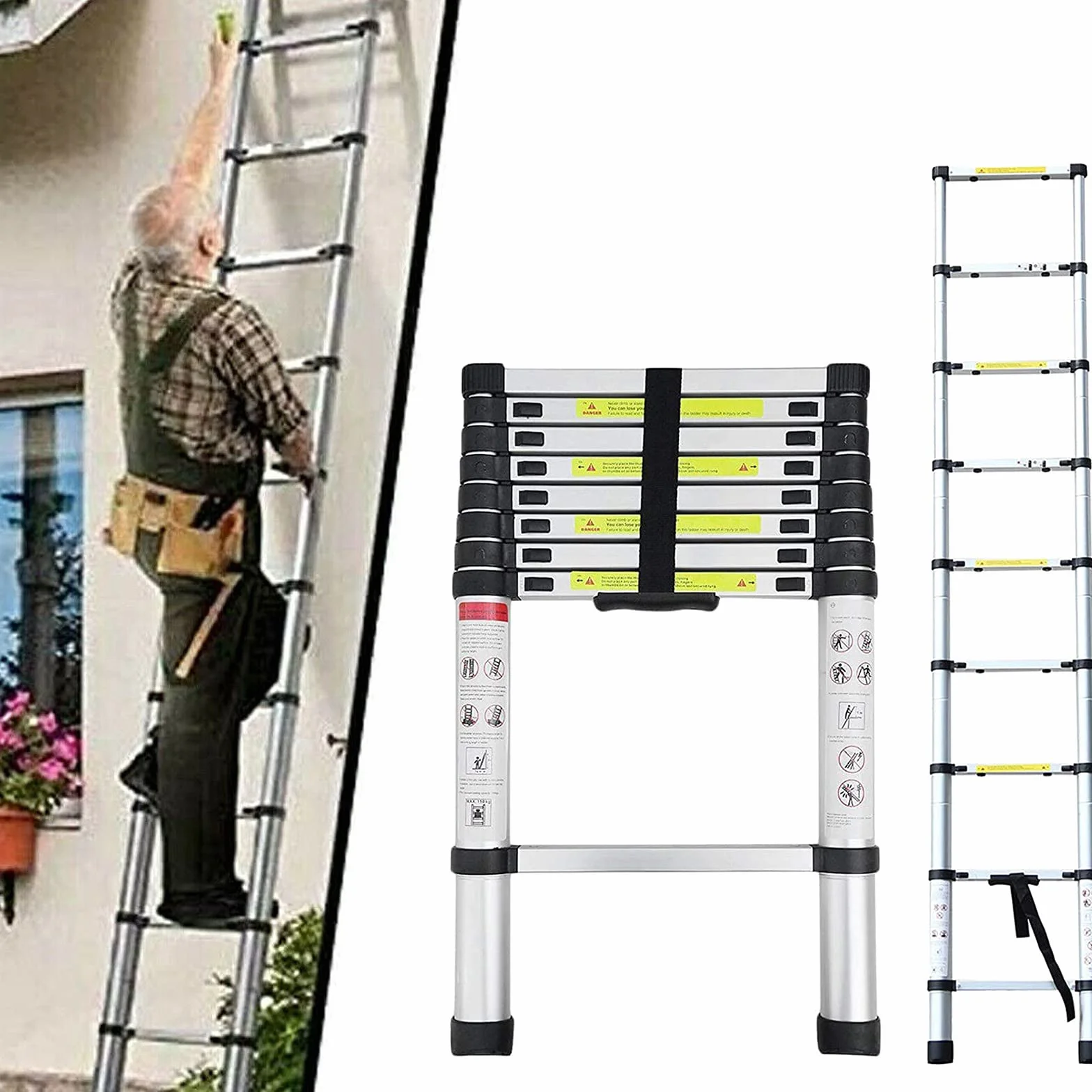 Aluminiowa drabina teleskopowa 2,6 m drabina teleskopowa przenośna składana stopniowa przedłużanie proste drabiny EN131 nośność 330 funtów