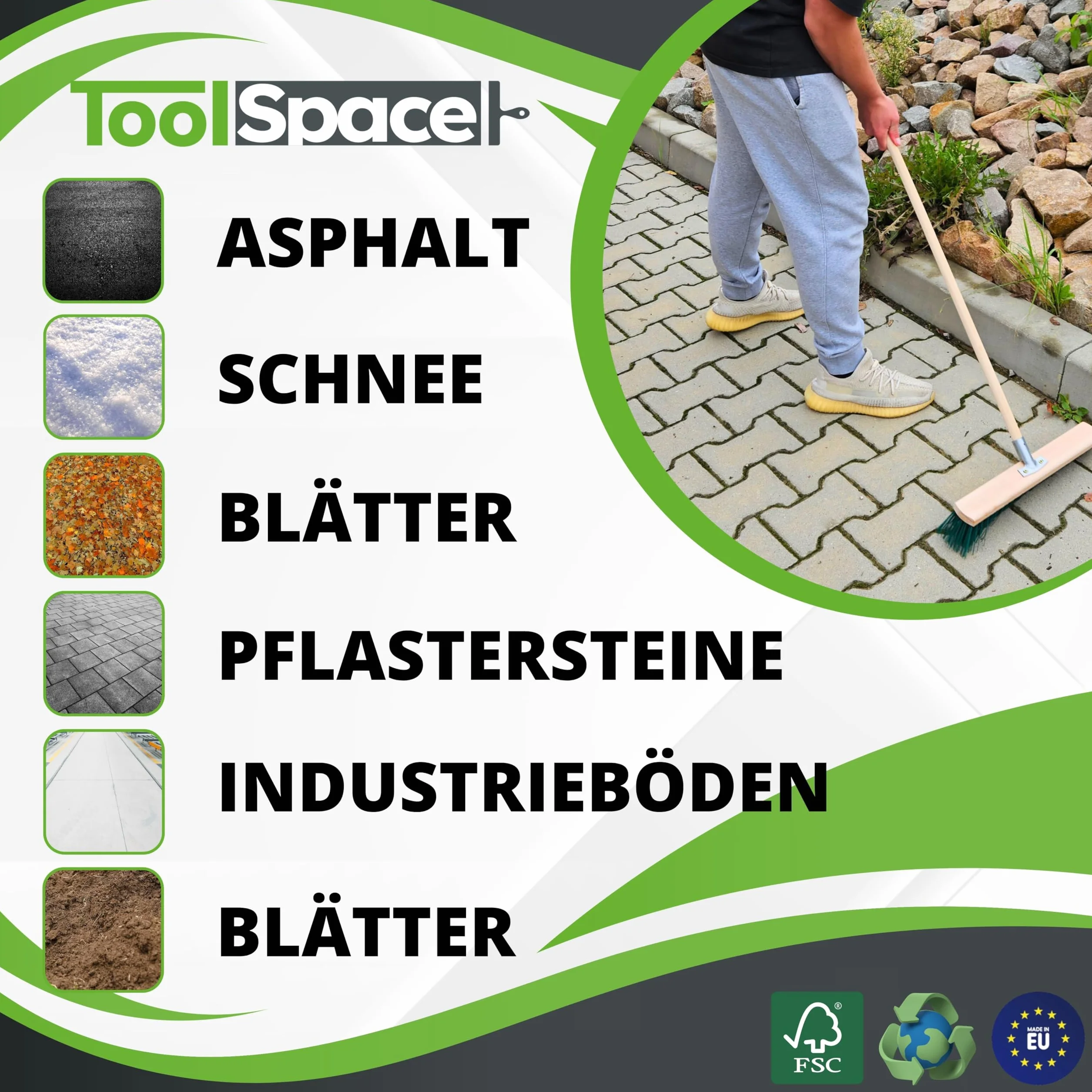 ToolSpace Szczotka do zamiatania ulic i kostki brukowej Miotła Ulicówka 40 cm do Użytku na Zewnątrz Miotła Ogrodowa do Podjazdu Tarasu Chodników Podwórka Garażu Patio Werandy