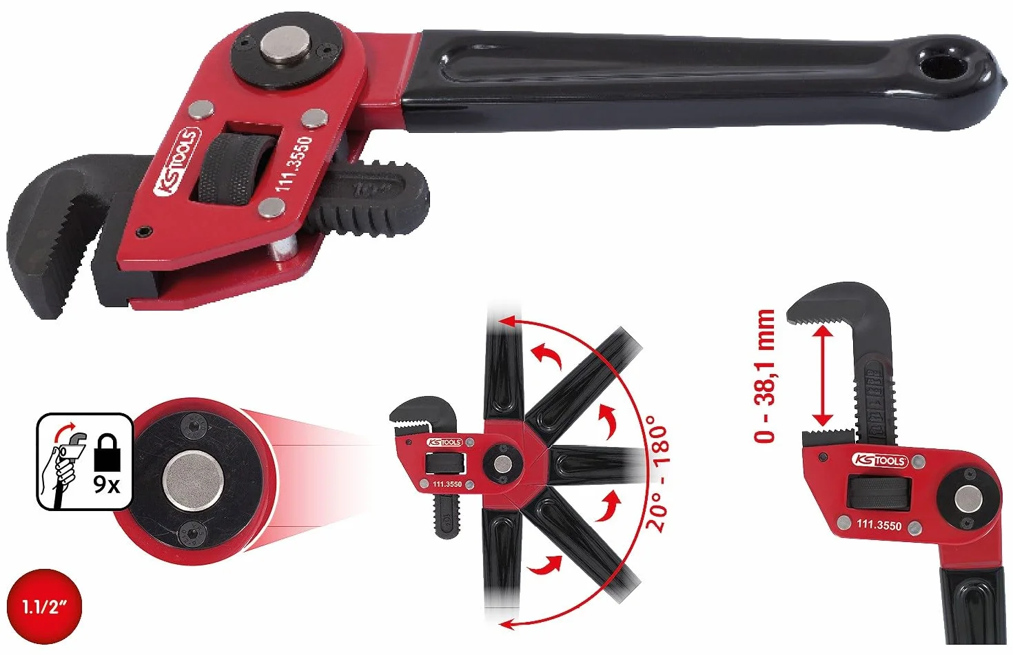 KS Tools 111.3550 1.1/2" Szczypce do rur z nastawną główką