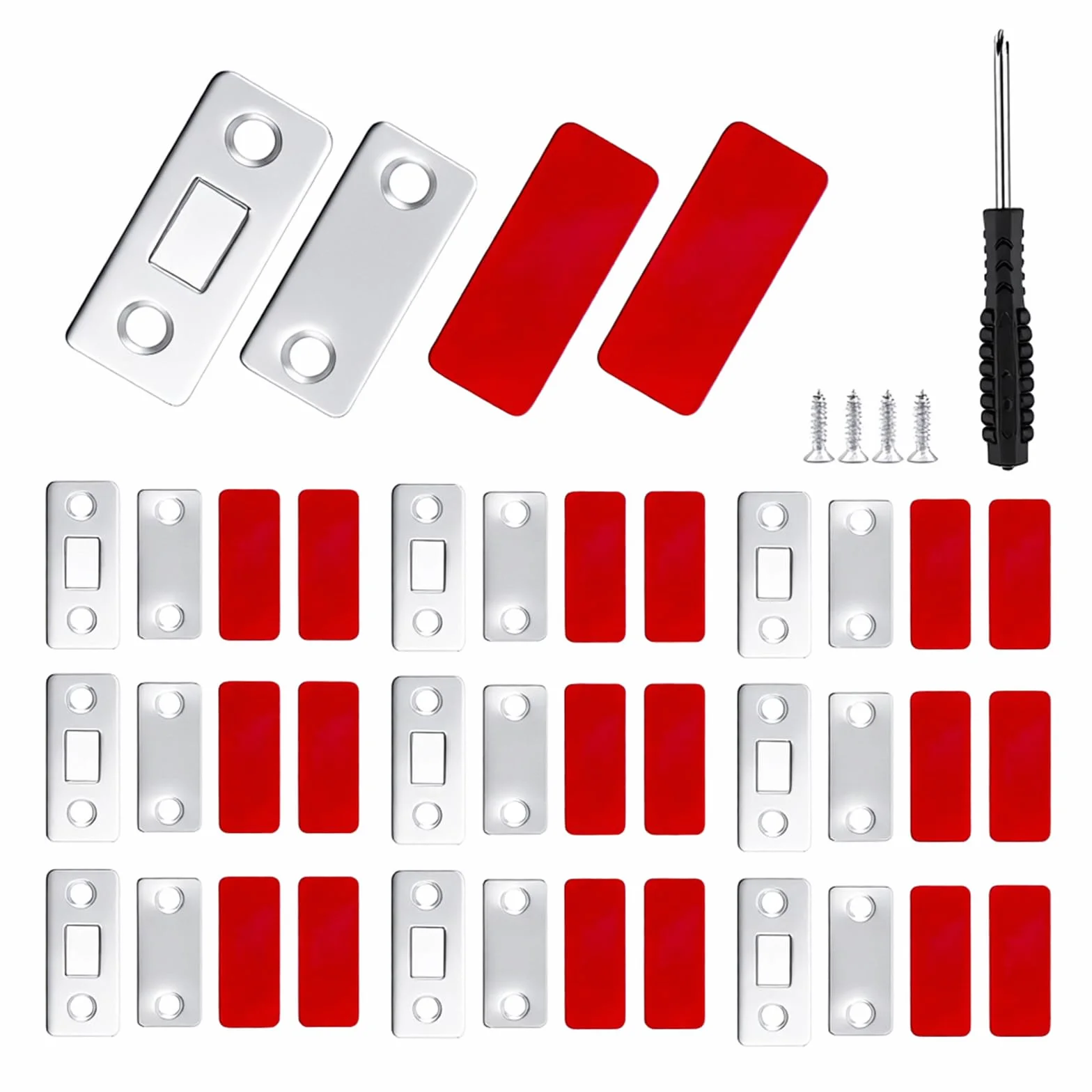 10 szt. magnesów magnetycznych do drzwi, bardzo cienkie, do drzwi szafy, magnetyczne zapięcie na magnes, zamknięcie na magnes, do drzwi przesuwnych, zamek magnetyczny + śrubokręt