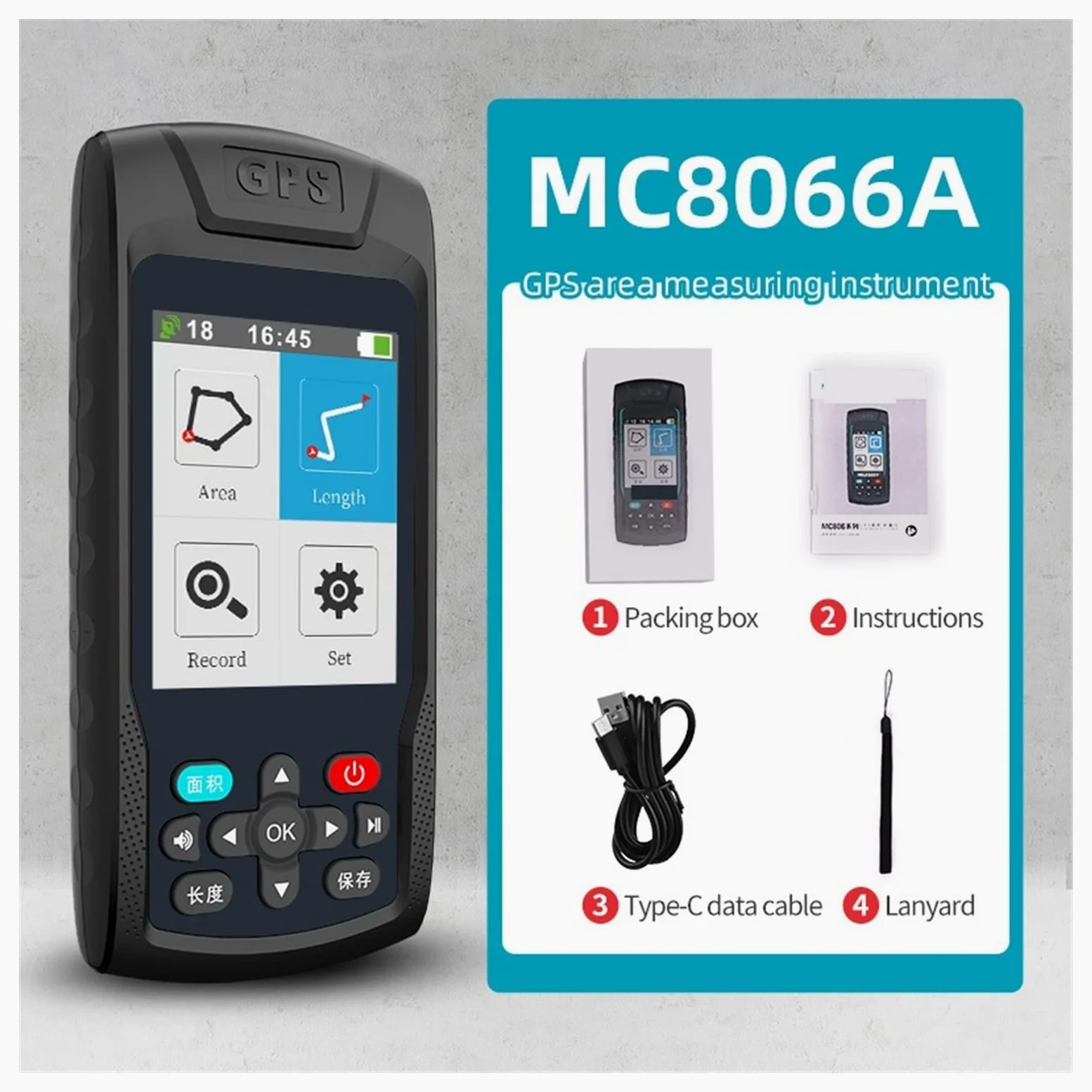 Mierniki odległości, GPS/pług miernik gruntu MC8042 ręczny miernik obszaru GPS Tester przyrząd do pomiaru gruntów pług nawigacja miernik powierzchni terenu(8066A)