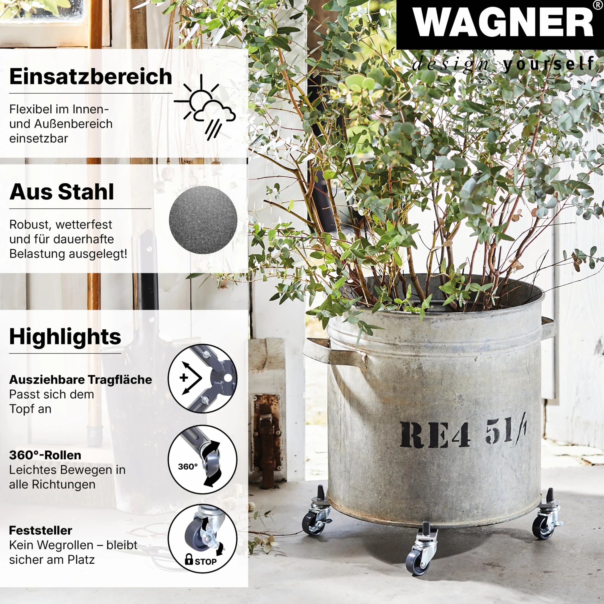 Wagner Podstawa na Kółkach Wysuwana Srebrny 32-47 cm