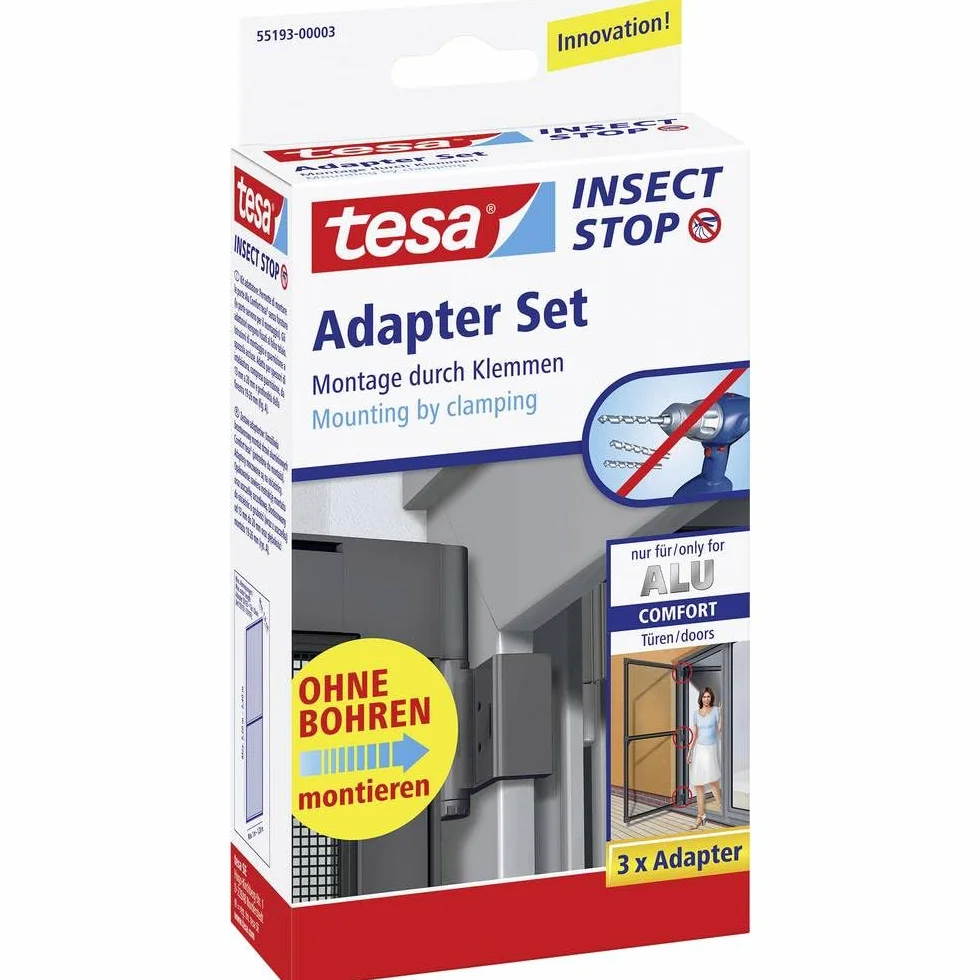 tesa Adaptery do Ram Alu Comfort, do Mocowania Systemów Ramowych Chroniących przed Insektami bez Wiercenia