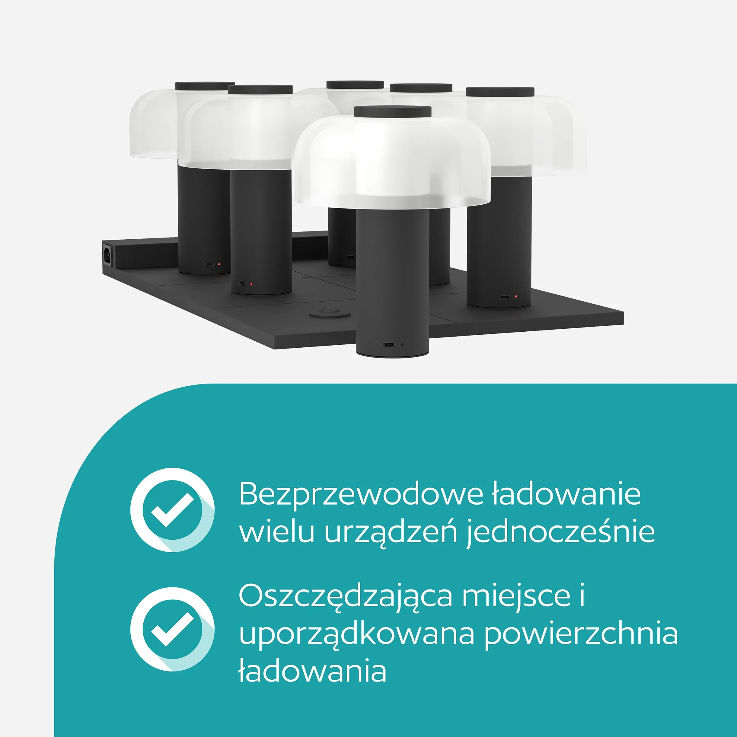 EGLO Podkładka ładująca Multi Charging Pad | ładowarka USB do 6 lamp stołowych zasilanych bateriami z serii Ponente, ładowarka bezprzewodowa