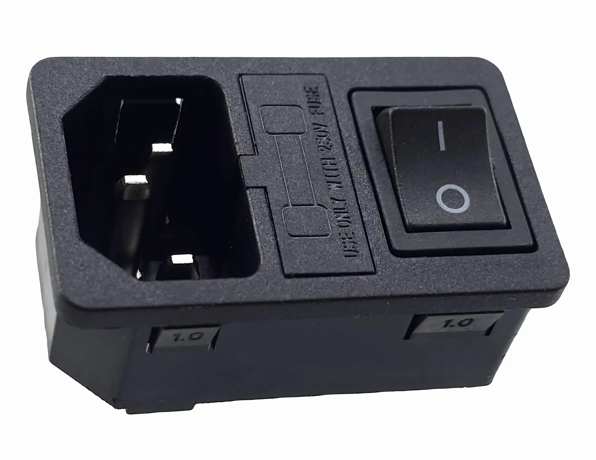 Kaltgeräte złącze wtykowe C-14 z czarnym przełącznikiem i bezpiecznikiem 10 A/250 V