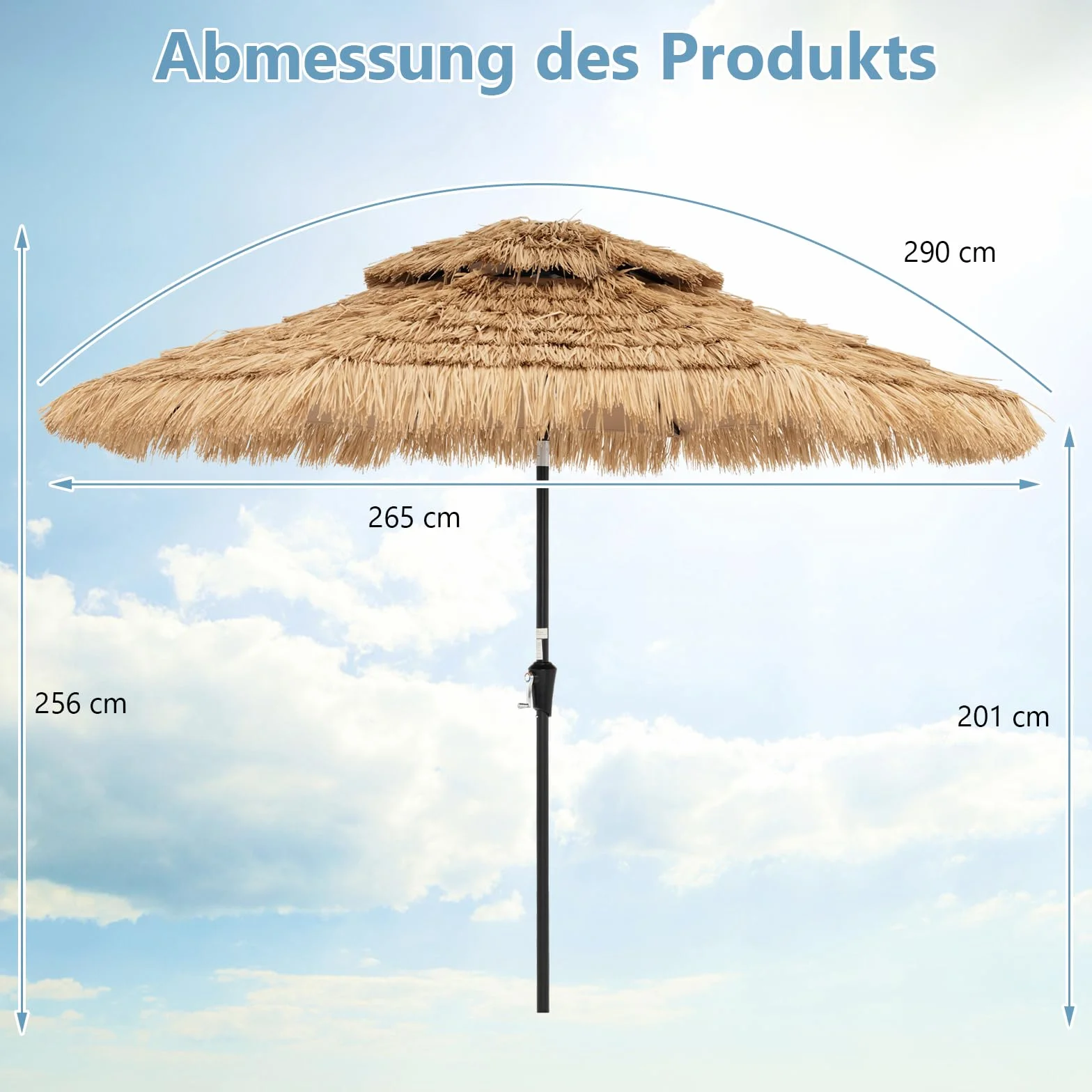 COSTWAY Hawaii parasol przeciwsłoneczny 270/300 cm ze słomy podwójnym dachem na taras ogród